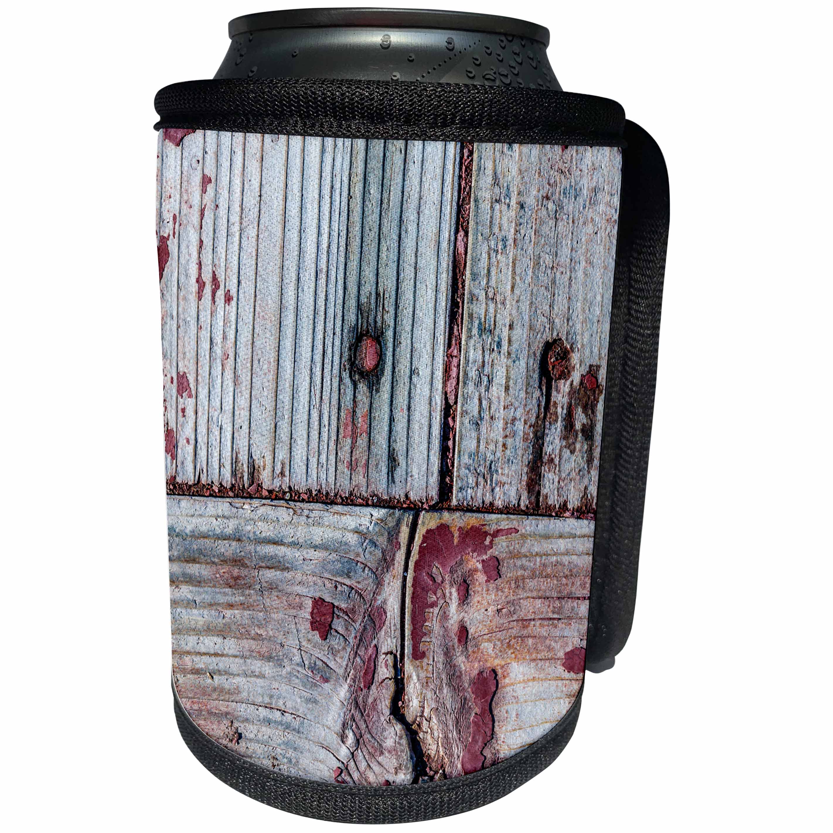 3dRose Alexis Photography - Texture Wood - Image of one horizontal, two vertical weathered grunge wooden planks - Can Cooler Bottle Wrap (cc_285790)