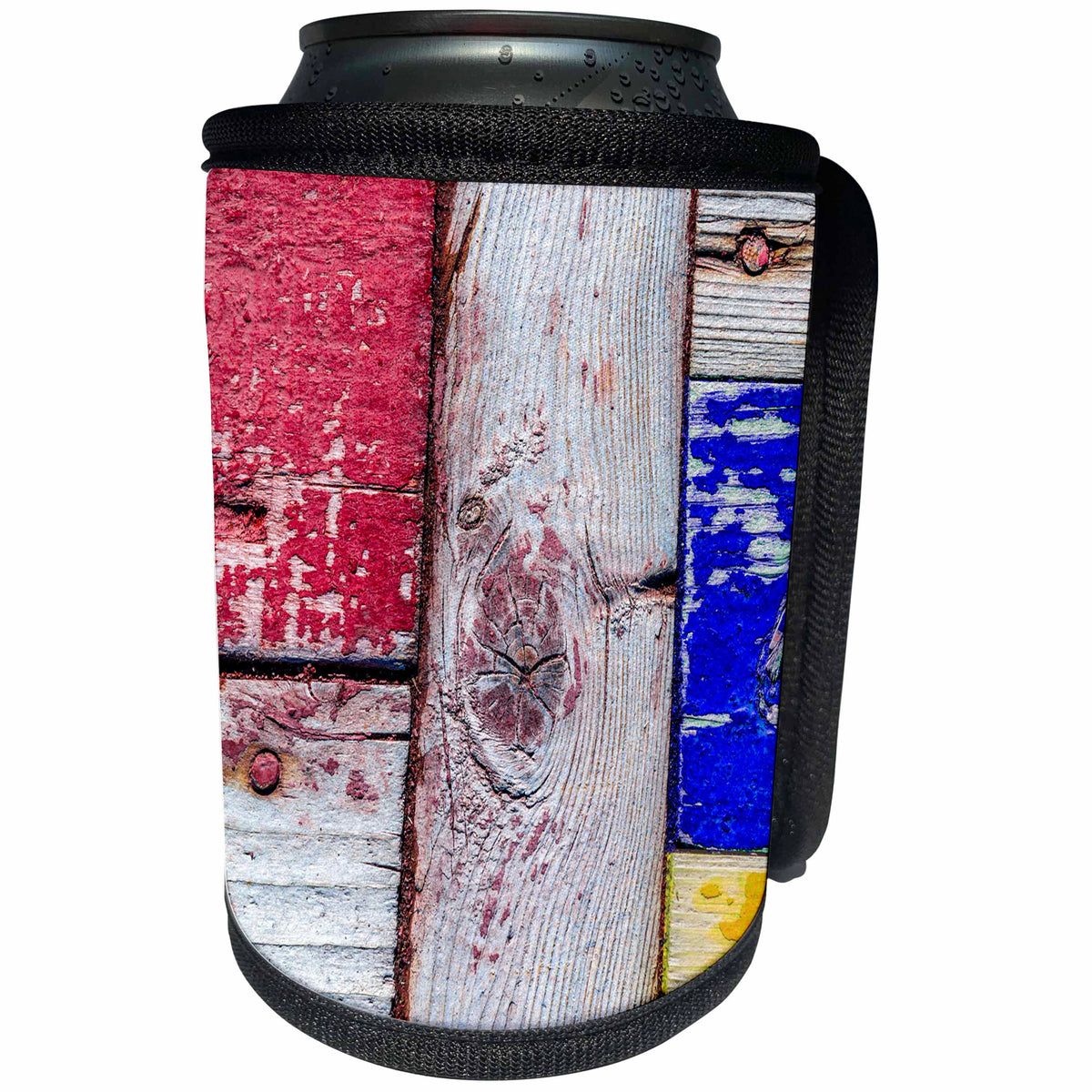 3dRose Alexis Photography - Texture Wood - Image of grunge weathered wooden planks painted in neoplasticism art - Can Cooler Bottle Wrap (cc_285791)