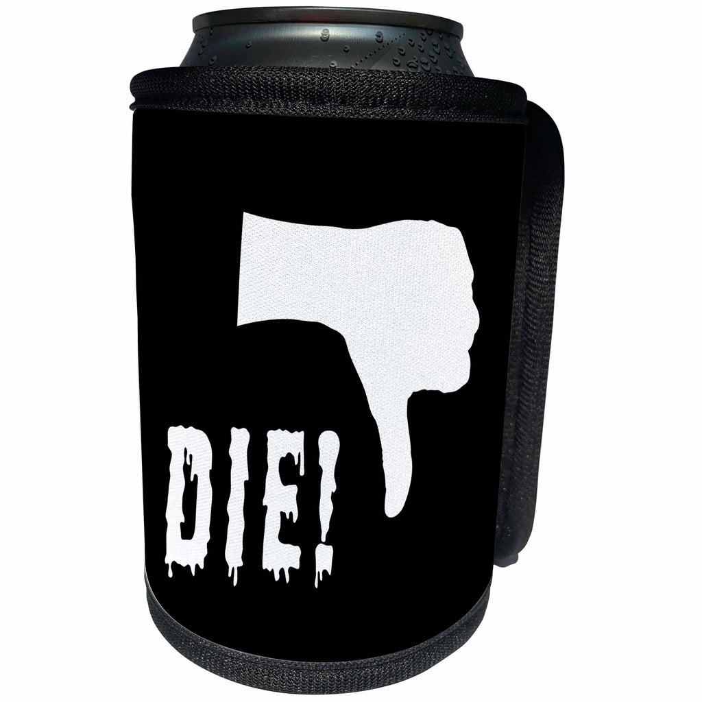 3dRose Alexis Design - Funny - Human hand, thumb down, stylized text DIE on black background - Can Cooler Bottle Wrap (cc_285793)
