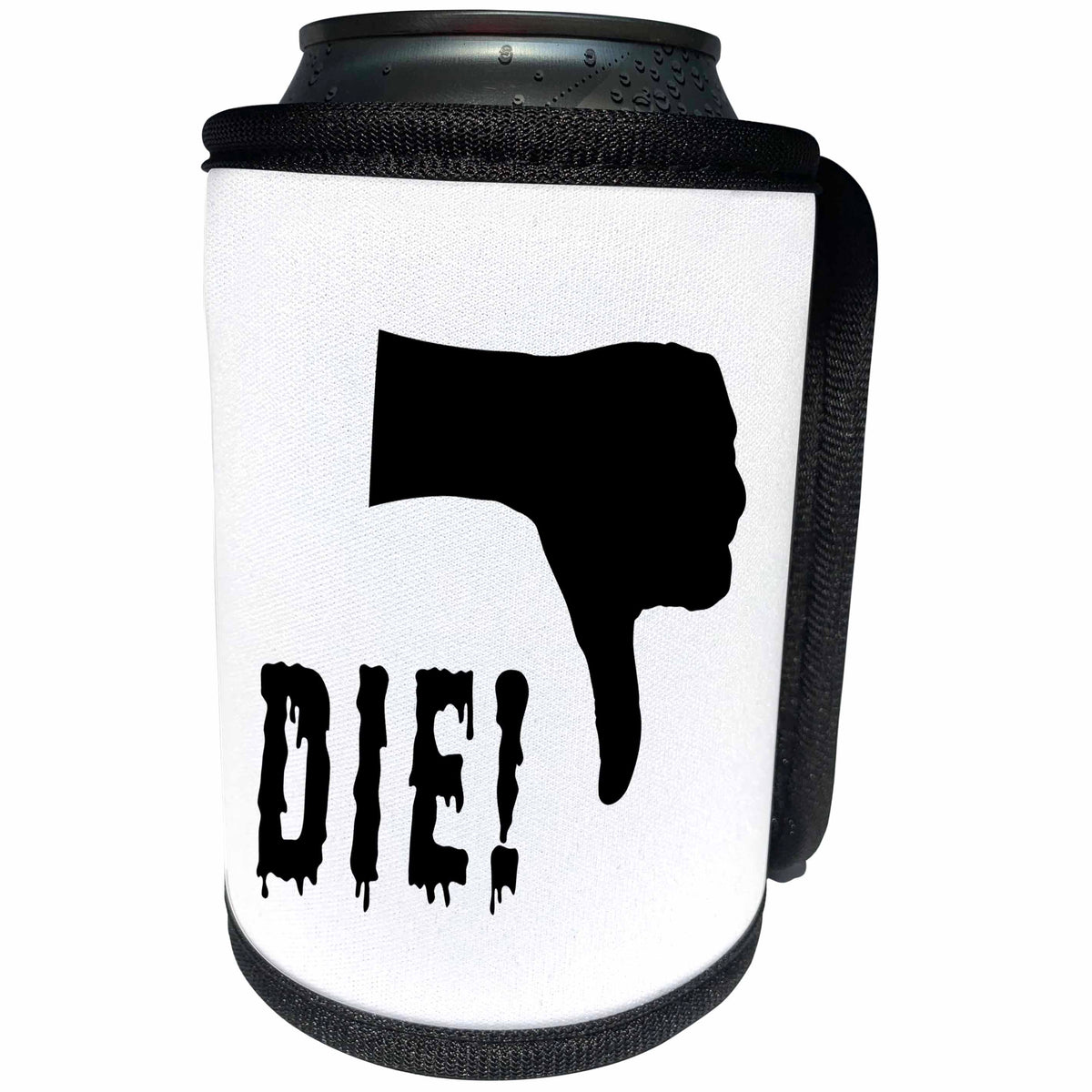 3dRose Alexis Design - Funny - Human hand, thumb down, stylized text DIE on white background - Can Cooler Bottle Wrap (cc_285794)