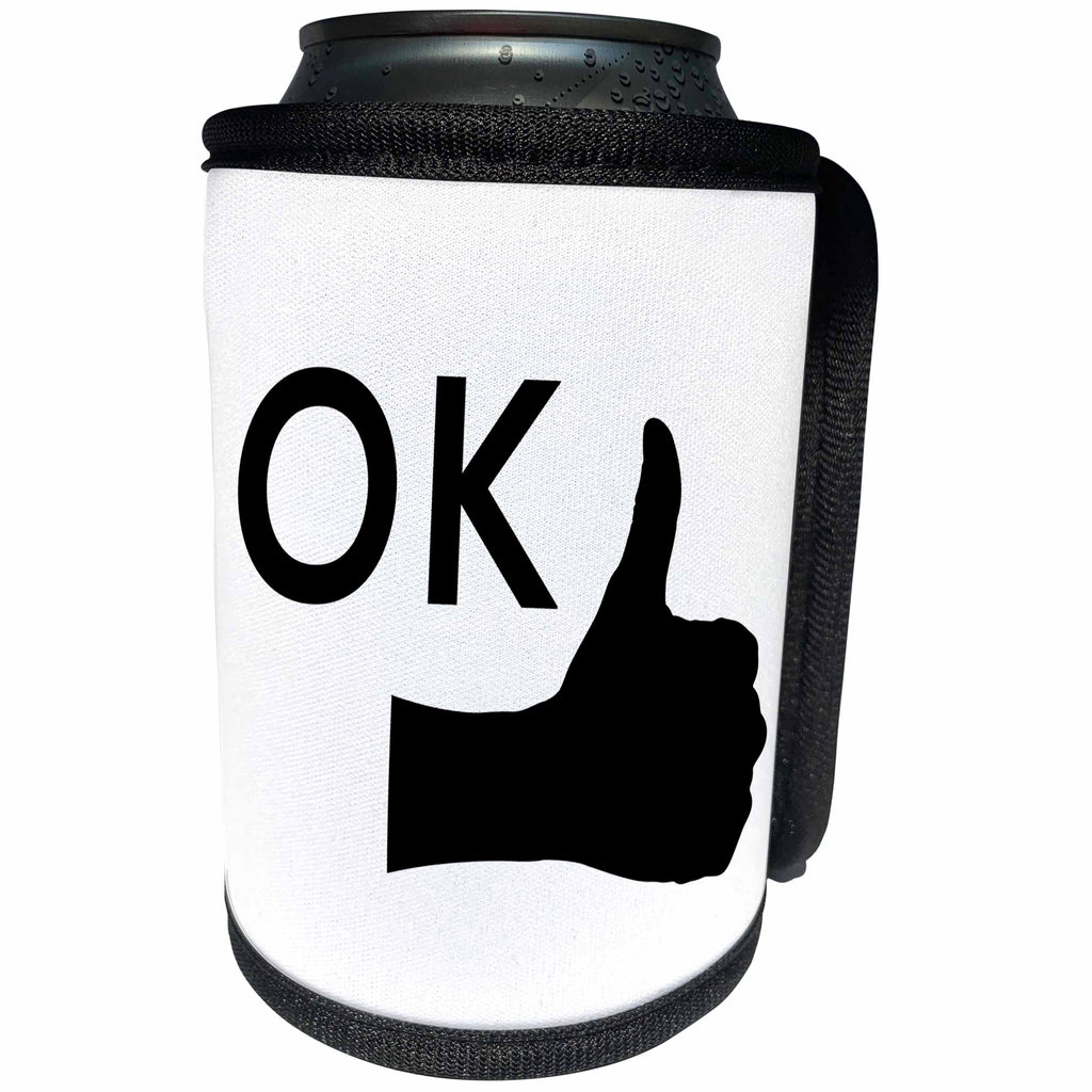 3dRose Alexis Design - Funny - Human hand, thumb up, stylized text OK over the hand on white - Can Cooler Bottle Wrap (cc_285796)
