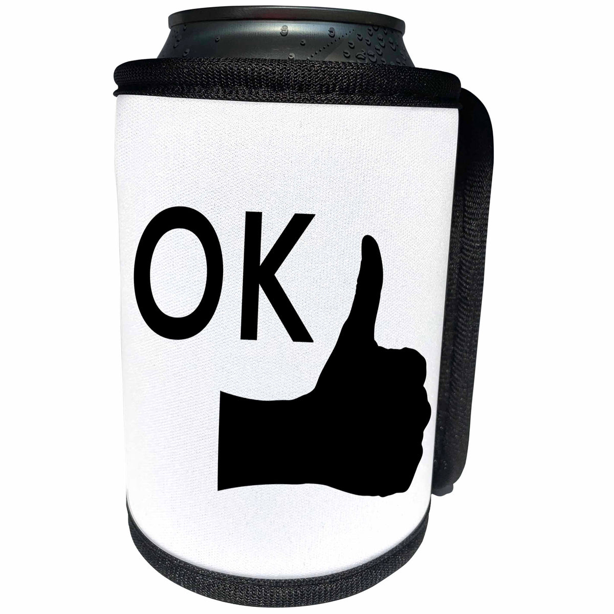 3dRose Alexis Design - Funny - Human hand, thumb up, stylized text OK over the hand on white - Can Cooler Bottle Wrap (cc_285796)