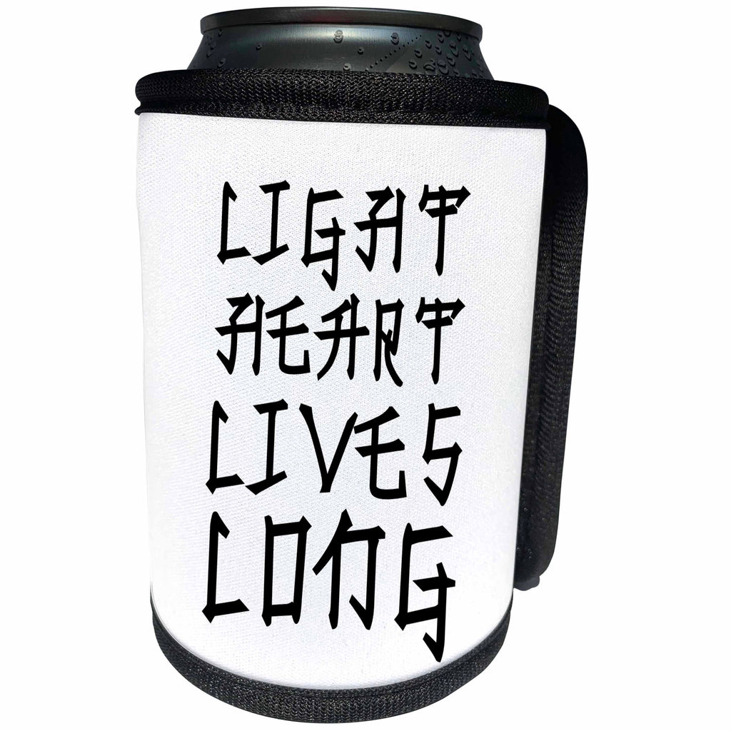 3dRose Alexis Design - Positive - Chinese proverb Light Heart Lives Long. Black stylized text on white - Can Cooler Bottle Wrap (cc_285804)