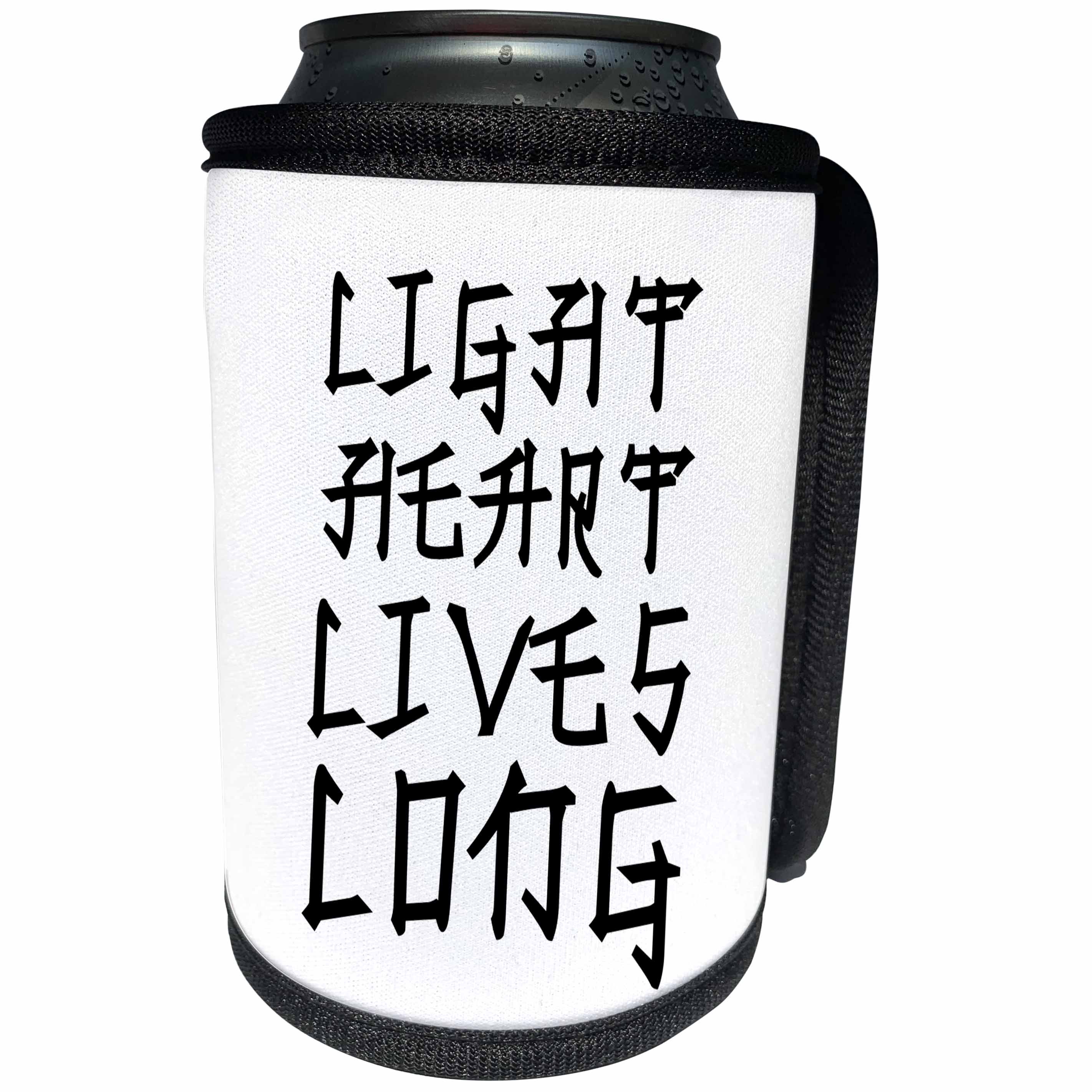 3dRose Alexis Design - Positive - Chinese proverb Light Heart Lives Long. Black stylized text on white - Can Cooler Bottle Wrap (cc_285804)