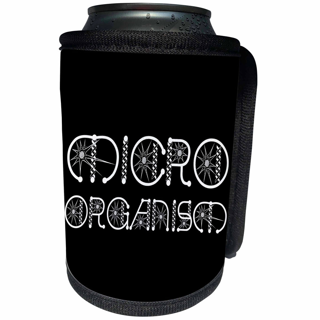 3dRose Alexis Design - Funny Micro Biology - Microorganism decorative microbiology text in two rows on black - Can Cooler Bottle Wrap (cc_285980)