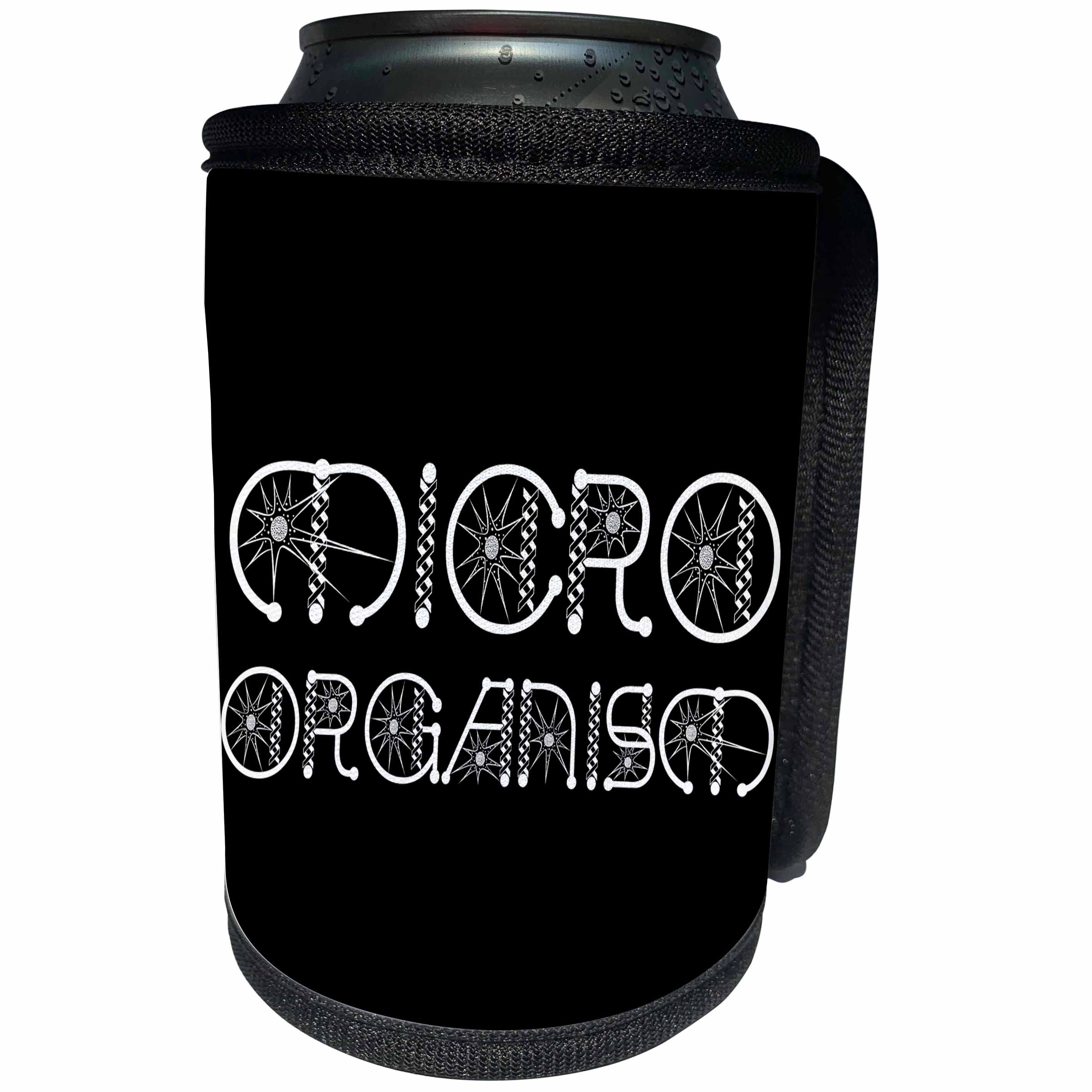 3dRose Alexis Design - Funny Micro Biology - Microorganism decorative microbiology text in two rows on black - Can Cooler Bottle Wrap (cc_285980)