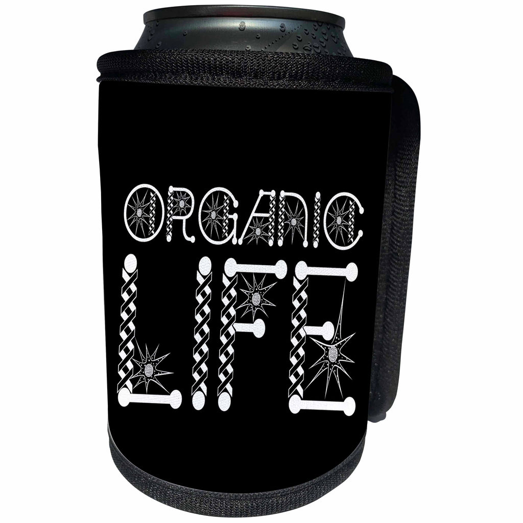 3dRose Alexis Design - Funny Micro Biology - Organic Life decorative microbiology text in two rows on black - Can Cooler Bottle Wrap (cc_285986)
