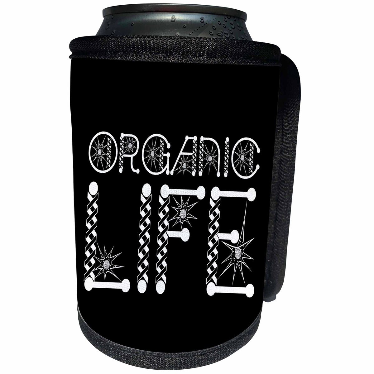 3dRose Alexis Design - Funny Micro Biology - Organic Life decorative microbiology text in two rows on black - Can Cooler Bottle Wrap (cc_285986)