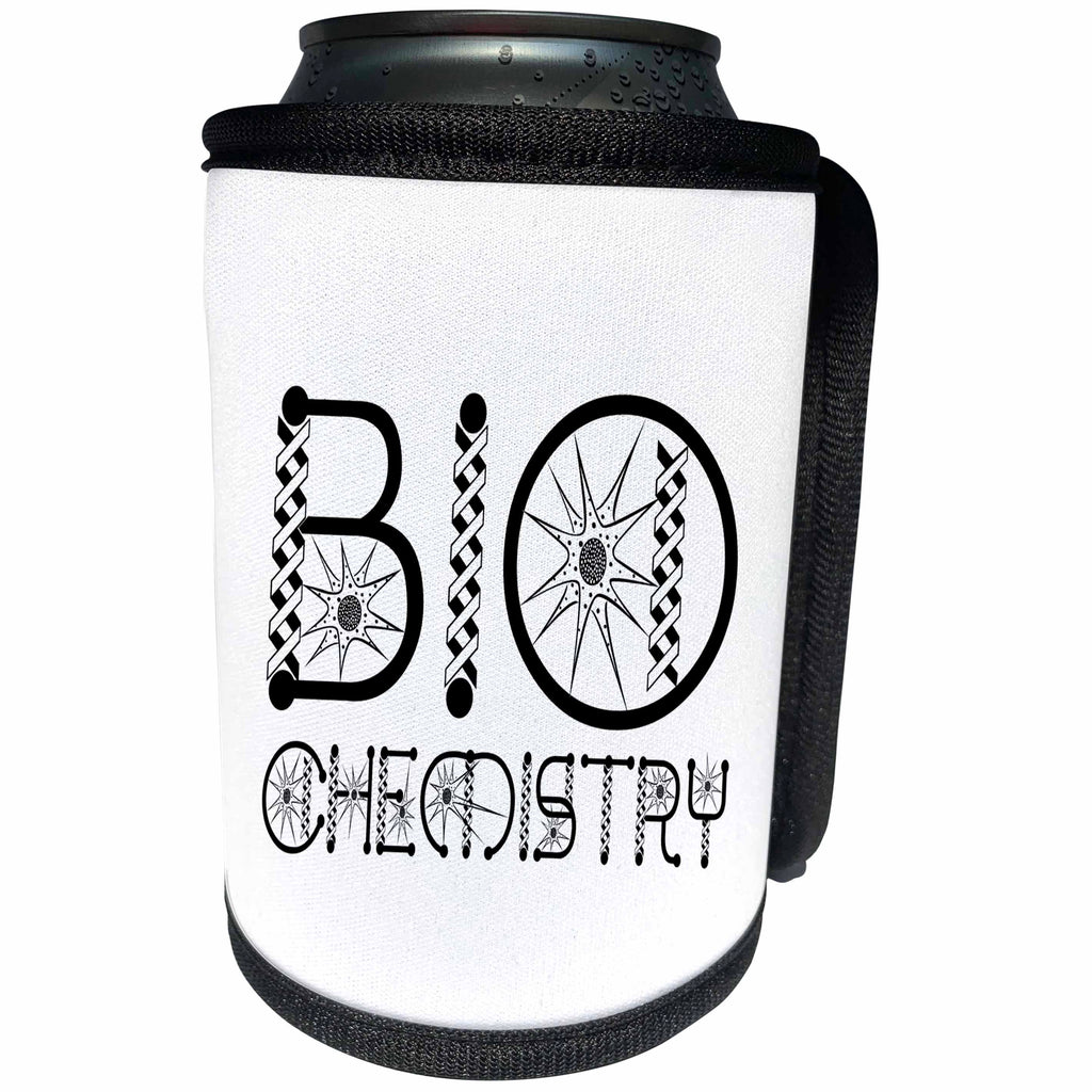 3dRose Alexis Design - Funny Micro Biology - Biochemistry decorative microbiology text in two rows on white - Can Cooler Bottle Wrap (cc_285989)