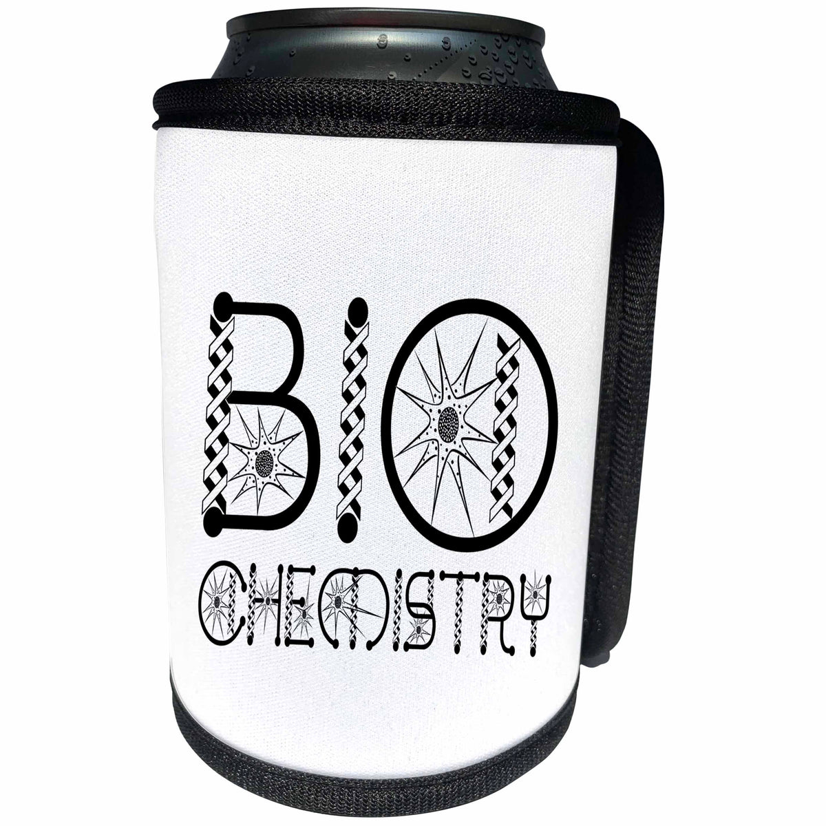 3dRose Alexis Design - Funny Micro Biology - Biochemistry decorative microbiology text in two rows on white - Can Cooler Bottle Wrap (cc_285989)