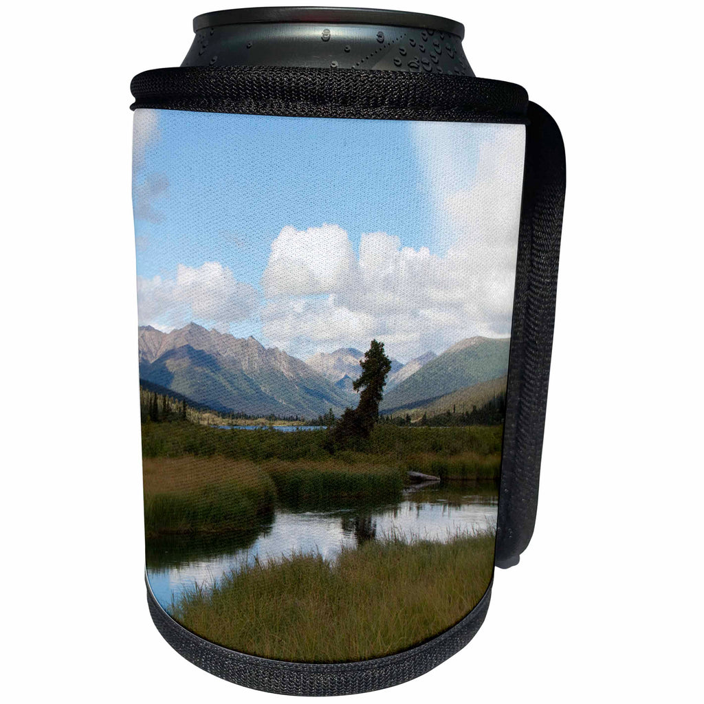 3dRose Krista Funk Creations Wetlands Landscape - Mountains Lapie River Trees and Grass - Can Cooler Bottle Wrap (cc_28599)