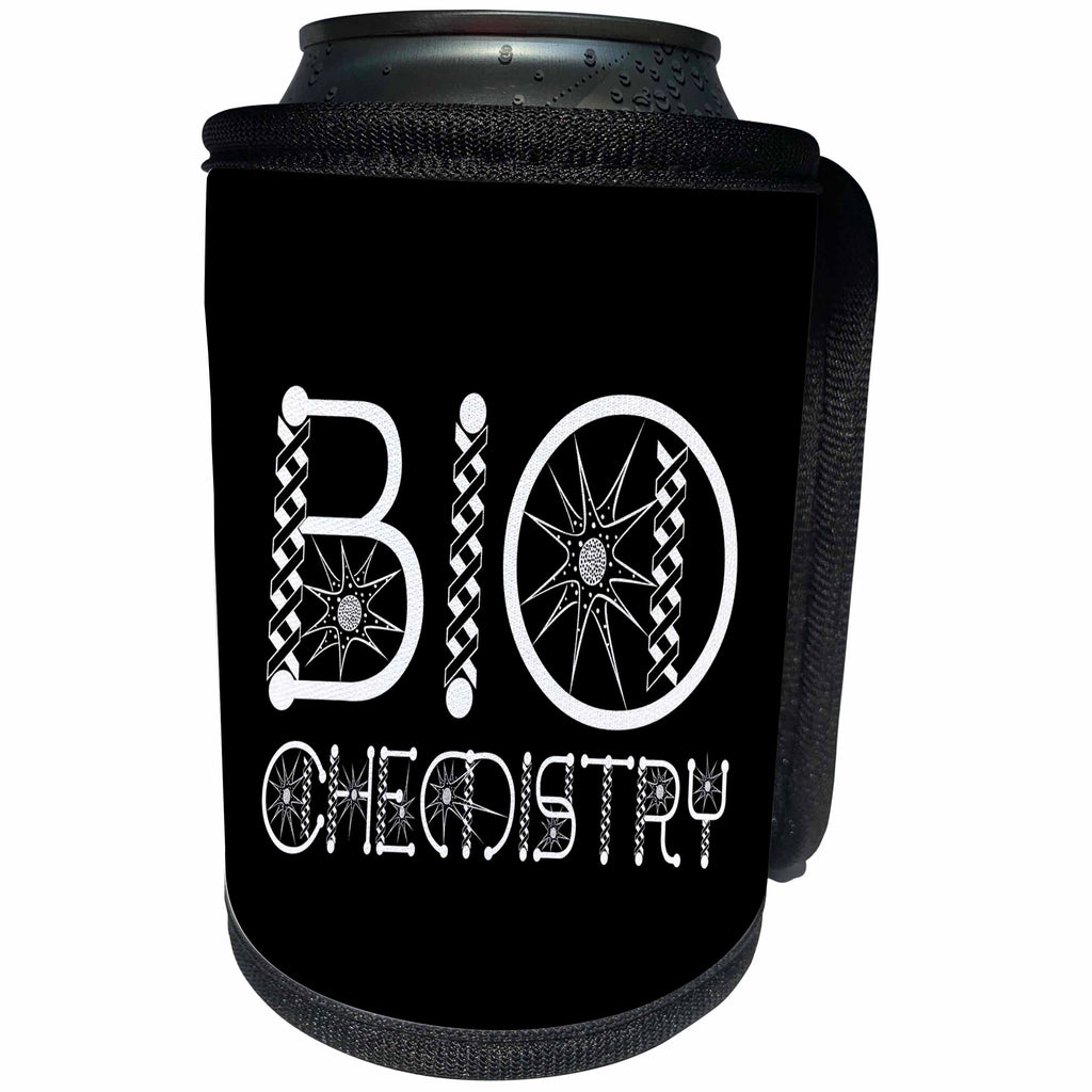 3dRose Alexis Design - Funny Micro Biology - Biochemistry decorative microbiology text in two rows on black - Can Cooler Bottle Wrap (cc_285990)
