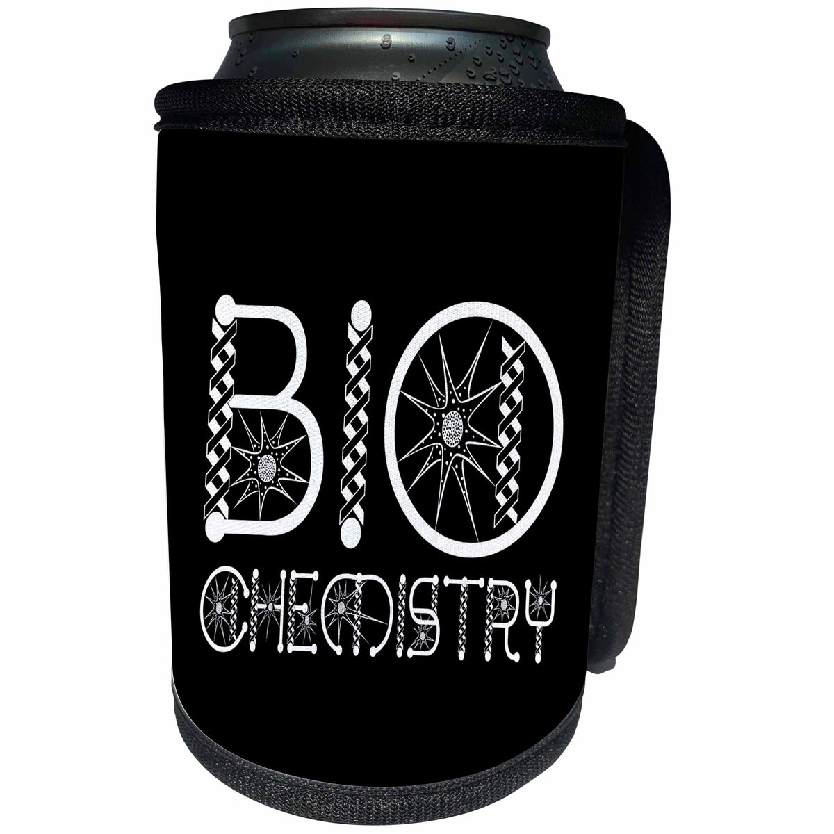 3dRose Alexis Design - Funny Micro Biology - Biochemistry decorative microbiology text in two rows on black - Can Cooler Bottle Wrap (cc_285990)