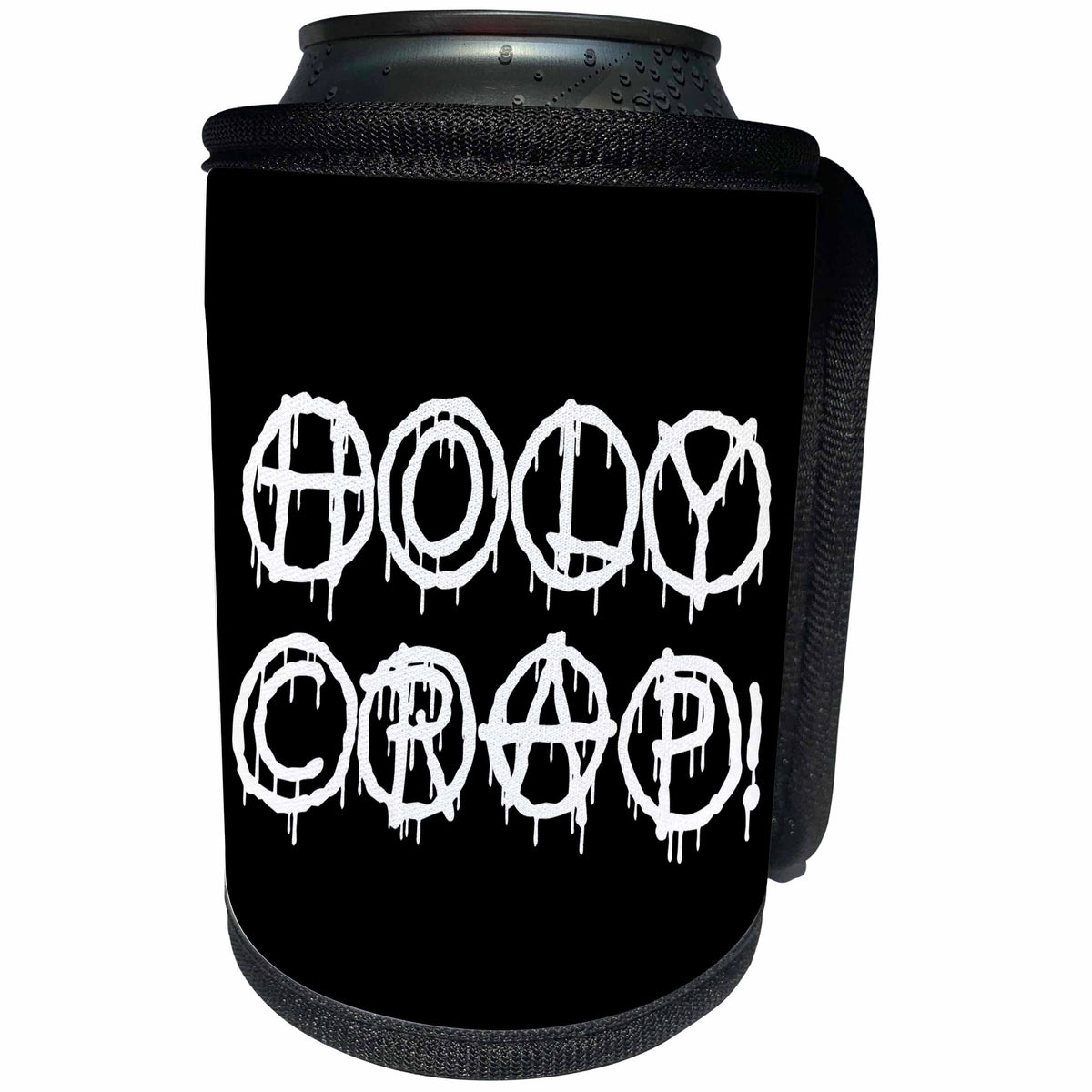 3dRose Alexis Design - Total Protest - Funny decorative total protest text Holy Crap on black - Can Cooler Bottle Wrap (cc_285994)