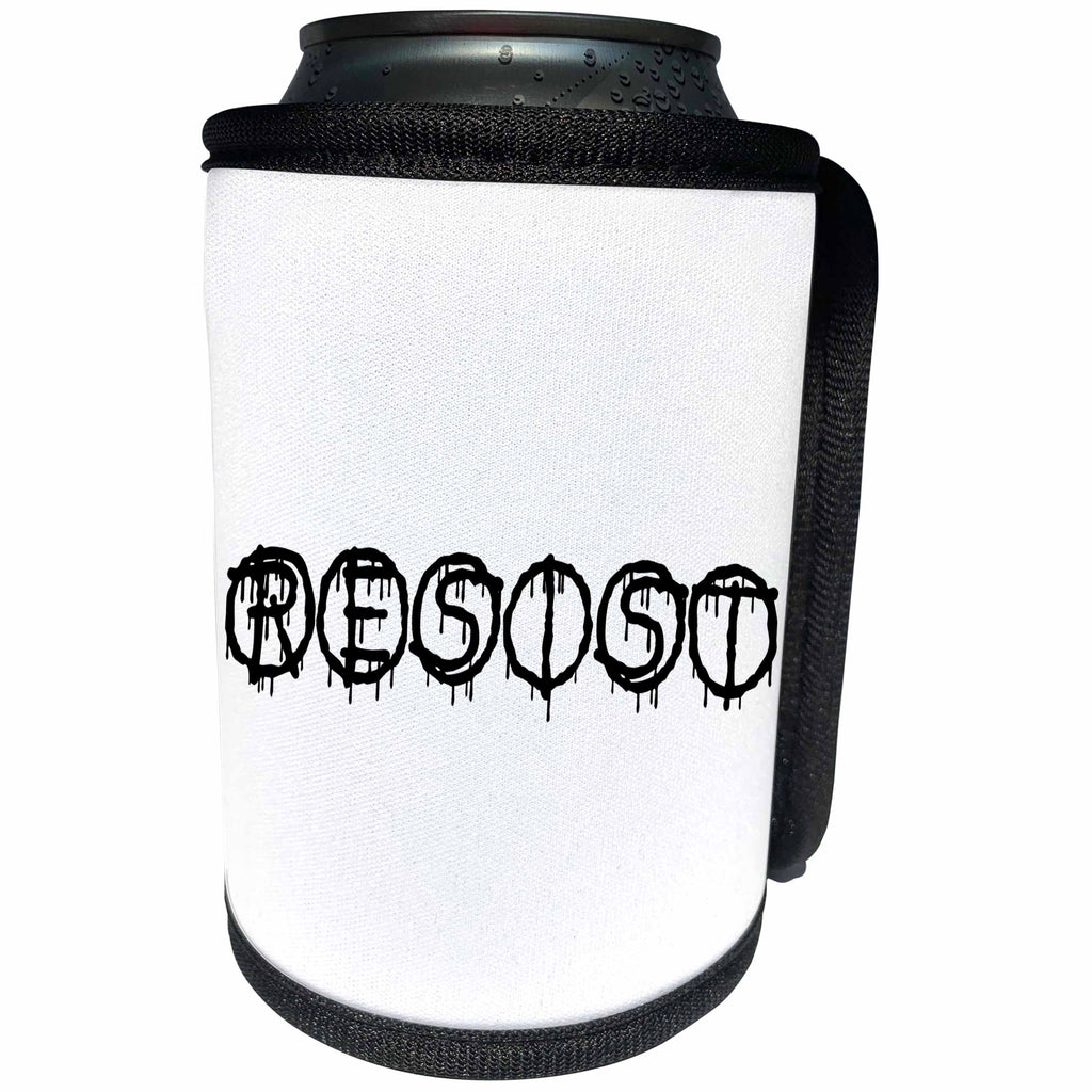 3dRose Alexis Design - Total Protest - Funny decorative total protest text RESIST on white - Can Cooler Bottle Wrap (cc_286003)