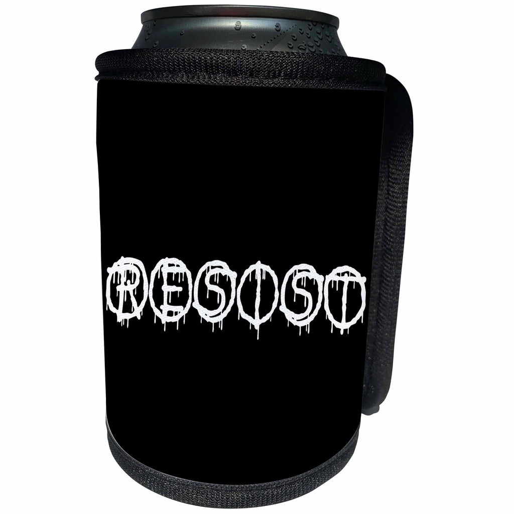 3dRose Alexis Design - Total Protest - Funny decorative total protest text RESIST on black - Can Cooler Bottle Wrap (cc_286004)
