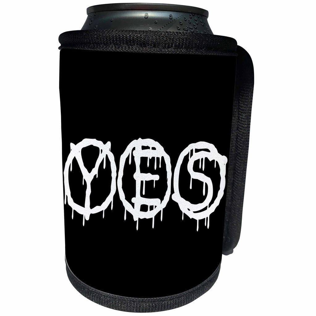 3dRose Alexis Design - Total Protest - Funny decorative total protest text YES on black - Can Cooler Bottle Wrap (cc_286008)