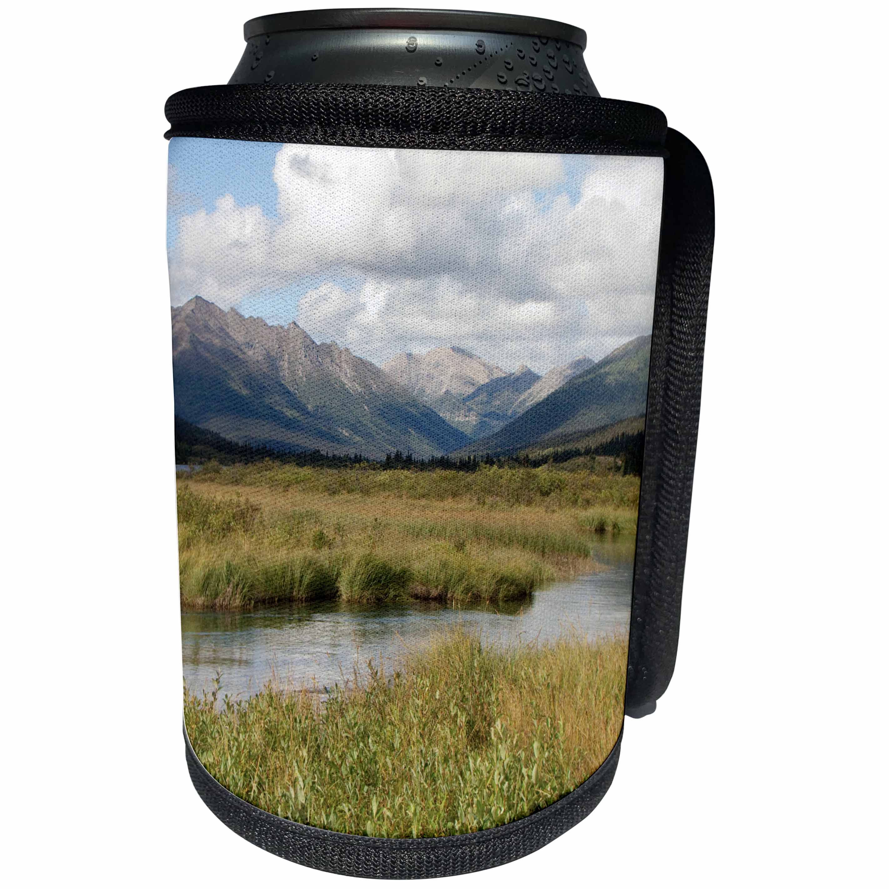 3dRose Krista Funk Creations Wetlands Landscape - Lapie River Winds through the Mountainous Landscape - Can Cooler Bottle Wrap (cc_28601)