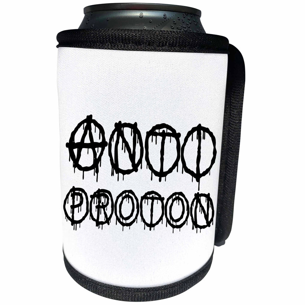 3dRose Alexis Design - Total Protest - Funny decorative total protest text ANTIPROTON in two rows on white - Can Cooler Bottle Wrap (cc_286011)