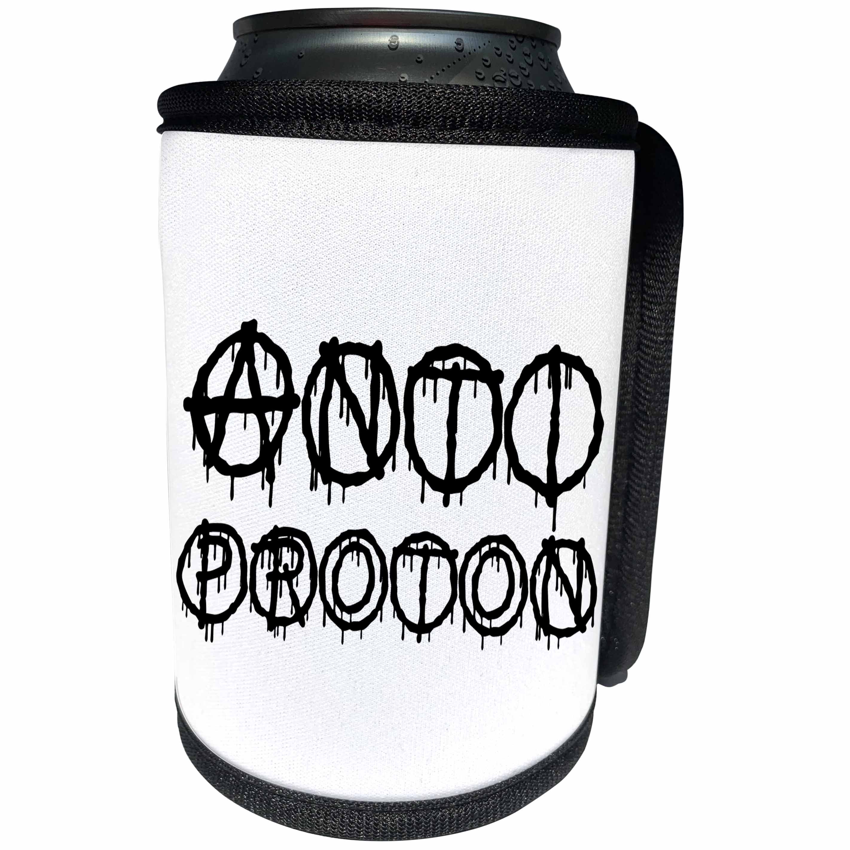 3dRose Alexis Design - Total Protest - Funny decorative total protest text ANTIPROTON in two rows on white - Can Cooler Bottle Wrap (cc_286011)