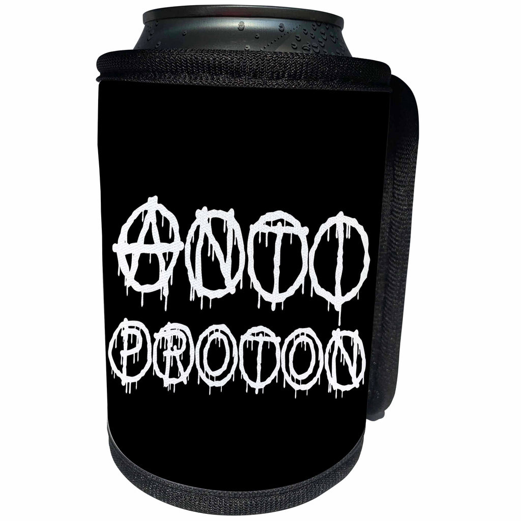 3dRose Alexis Design - Total Protest - Funny decorative total protest text ANTIPROTON in two rows on black - Can Cooler Bottle Wrap (cc_286012)