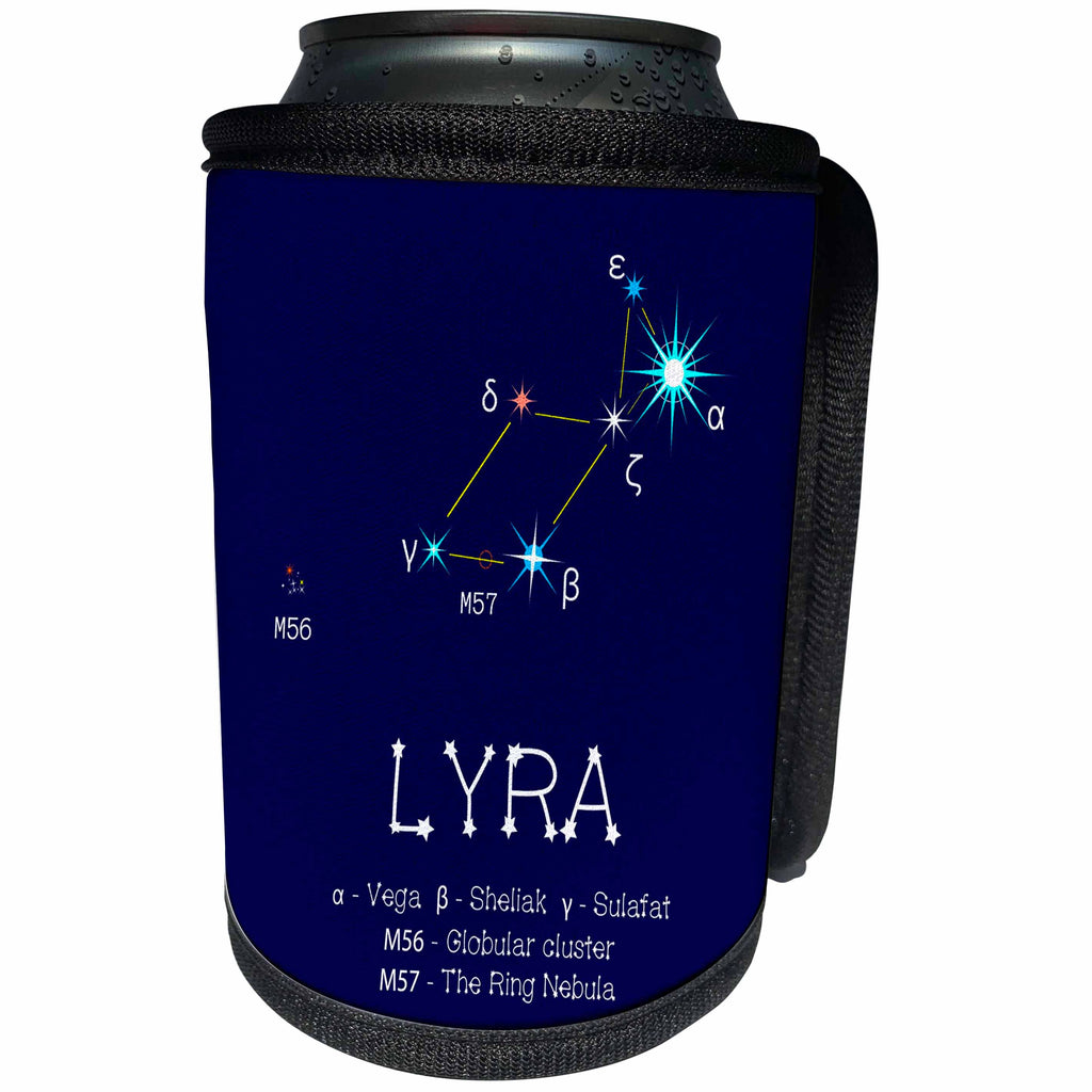 3dRose Alexis Design - Constellations of stars - Lyra star asterism. Vega stellar body. Star colors, names. Astronomy - Can Cooler Bottle Wrap (cc_286015)