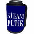 3dRose Alexis Design - Steampunk - Steampunk decorative, unique text in two lines on blue background - Can Cooler Bottle Wrap (cc_286021)