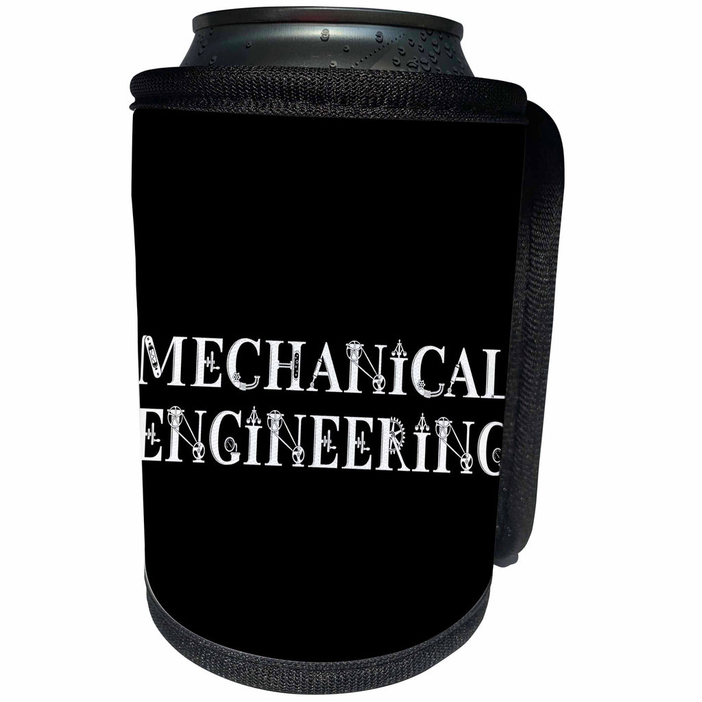 3dRose Alexis Design - Mechanical Engineering - Mechanical Engineering, unique text in two lines on black background - Can Cooler Bottle Wrap (cc_286023)