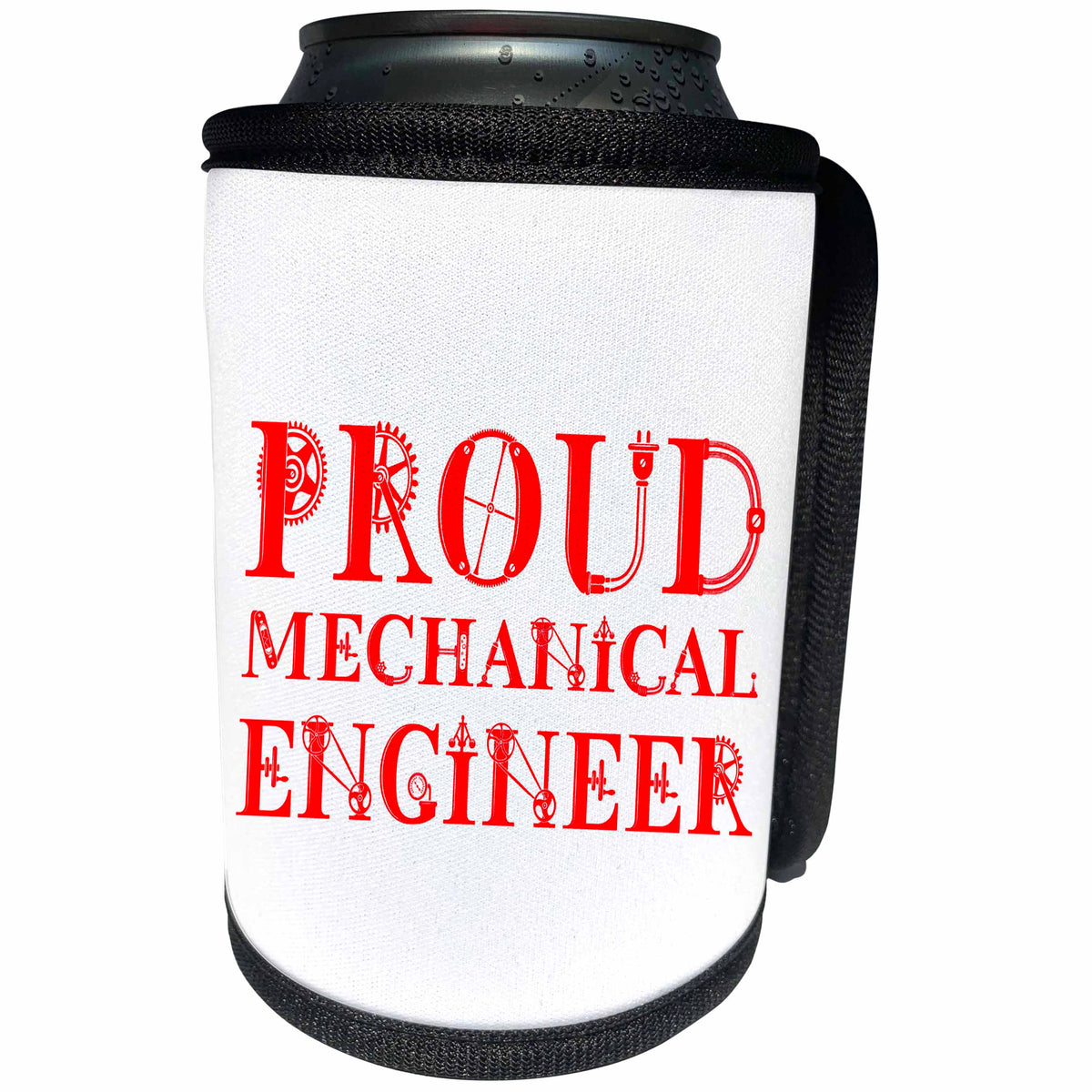 3dRose Alexis Design - Mechanical Engineer - Proud Mechanical Engineer, cool text in tree lines, red on white - Can Cooler Bottle Wrap (cc_286037)