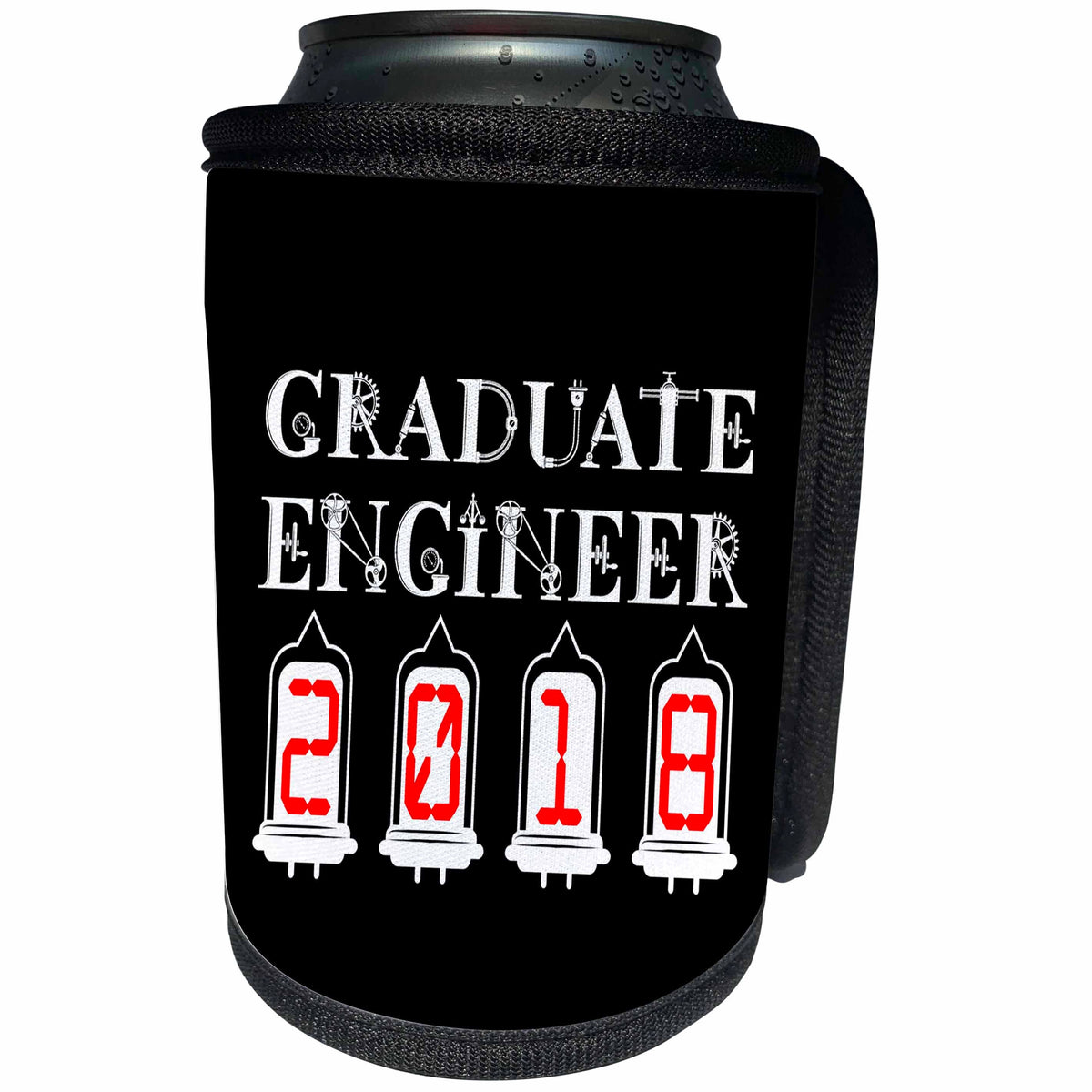 3dRose Alexis Design - Graduate Engineer - Graduate engineer 2018. Elegant, unique text on black background - Can Cooler Bottle Wrap (cc_286039)