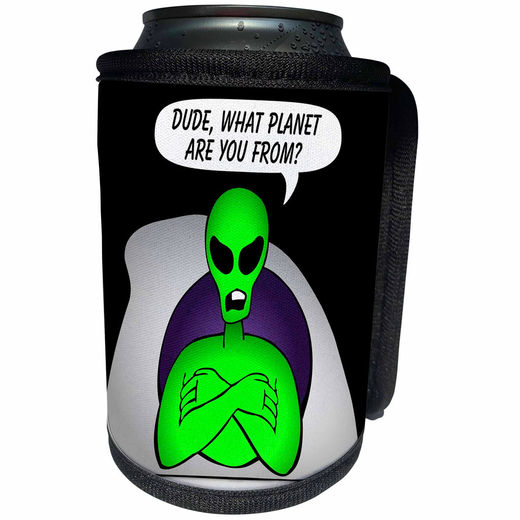 3dRose Mark Grace GRACEVISIONS Aliens And UFOs - ALIENS AND UFOS alien planet on black - Can Cooler Bottle Wrap (cc_28604)