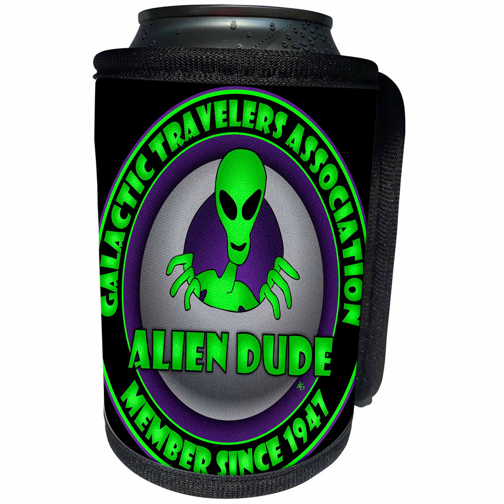 3dRose Mark Grace GRACEVISIONS Aliens And UFOs - ALIENS AND UFOS alien dude 1 on black - Can Cooler Bottle Wrap (cc_28610)