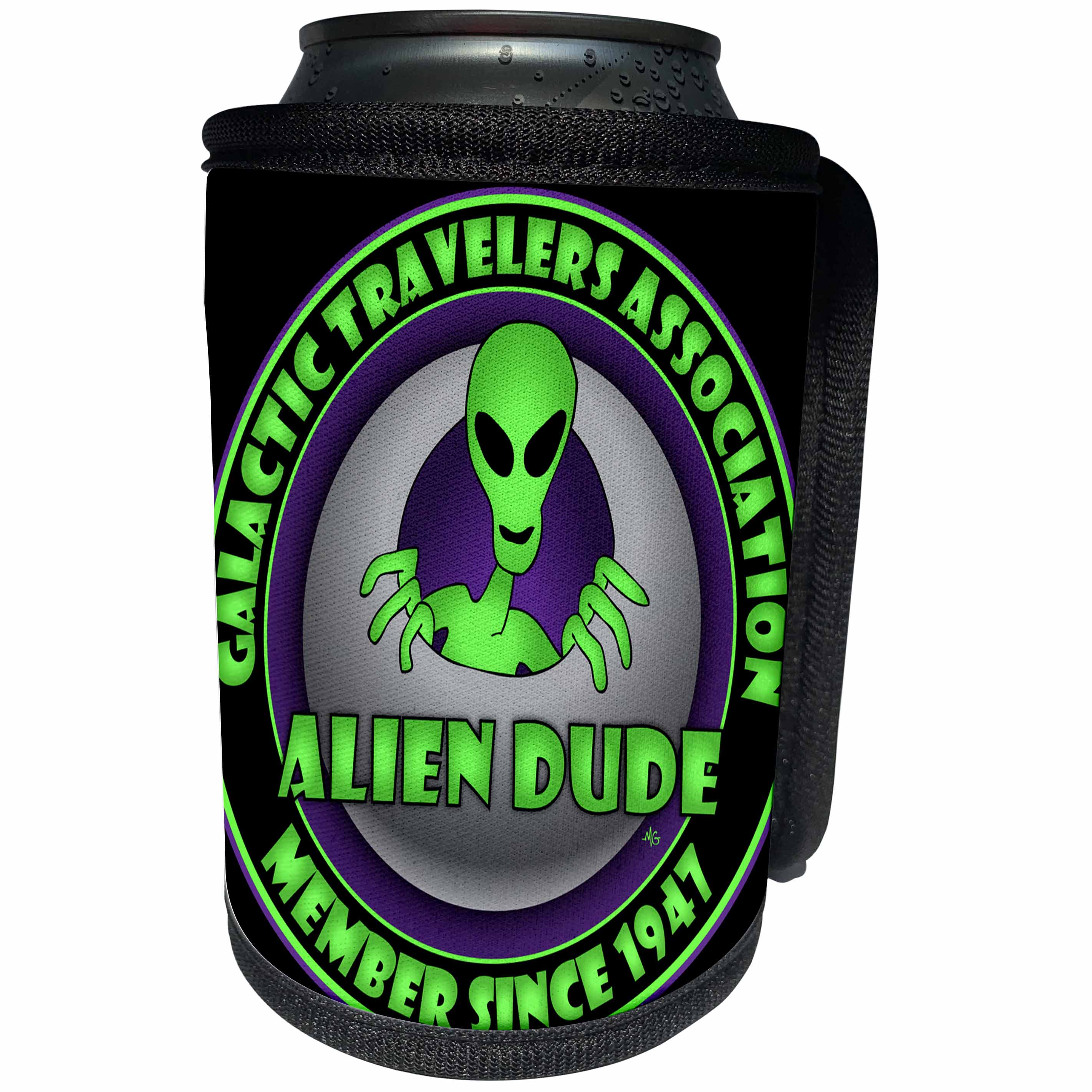 3dRose Mark Grace GRACEVISIONS Aliens And UFOs - ALIENS AND UFOS alien dude 1 on black - Can Cooler Bottle Wrap (cc_28610)
