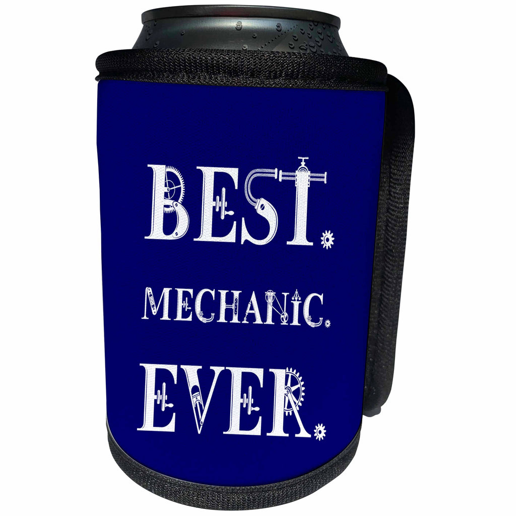3dRose Alexis Design - Best Professional Ever - Best. Mechanic. Ever. decorative text on background blue - Can Cooler Bottle Wrap (cc_286102)