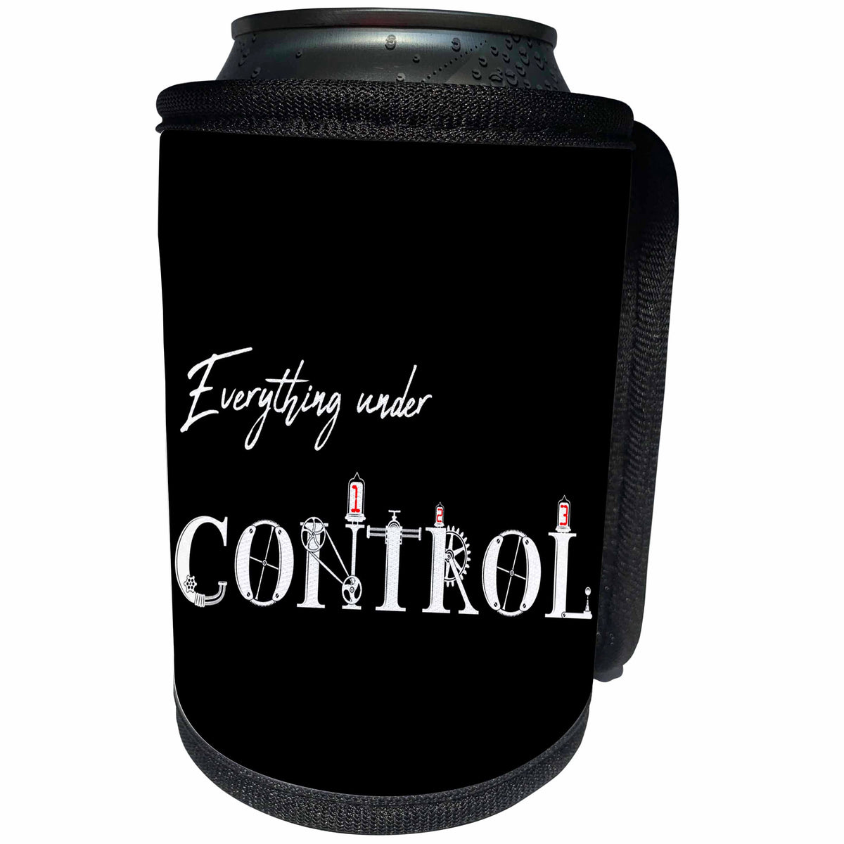3dRose Alexis Design - Funny - Everything under Control funny text in two lines on background black - Can Cooler Bottle Wrap (cc_286107)