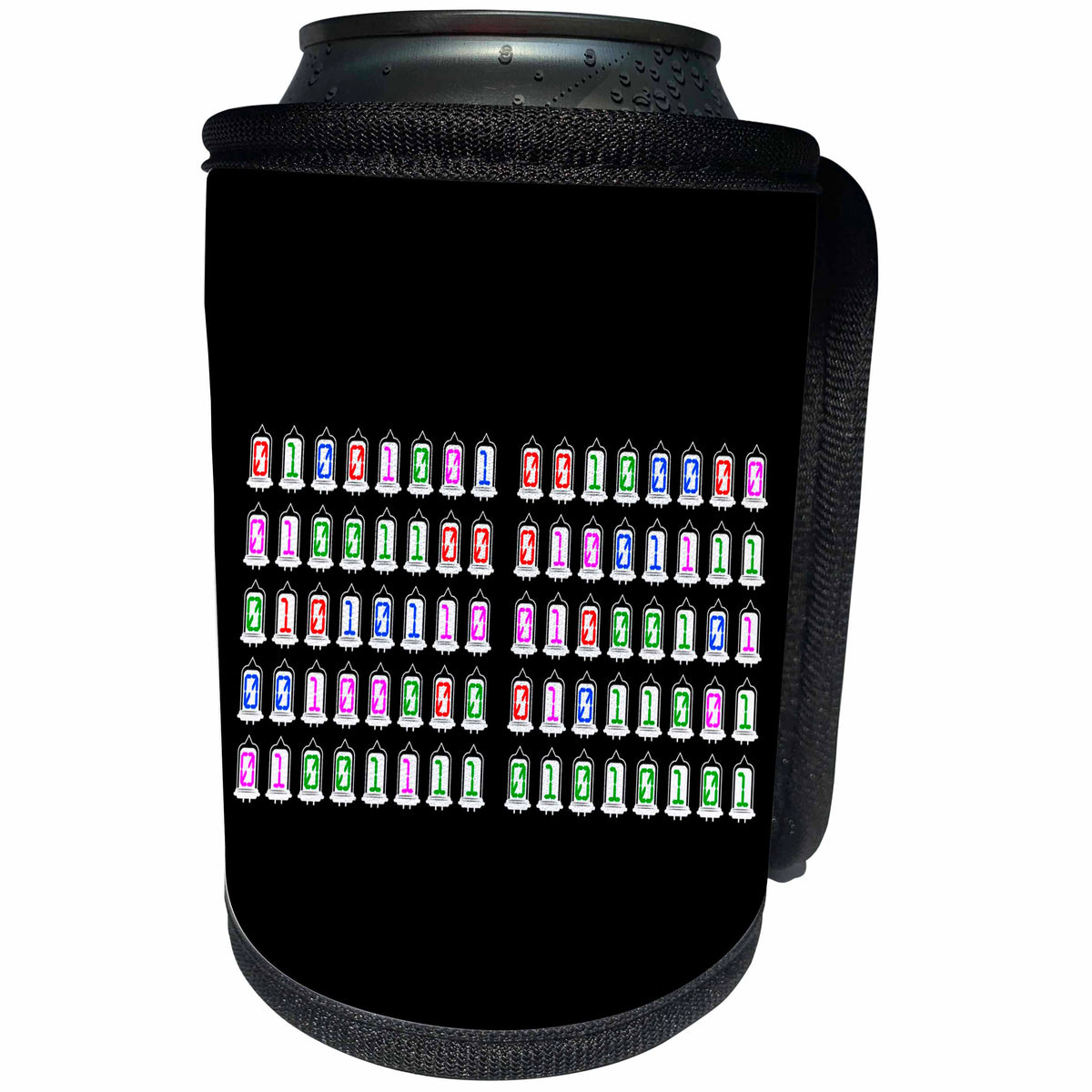 3dRose Alexis Design - Love - I Love You color text in binary code, in radio tubes, on black - Can Cooler Bottle Wrap (cc_286110)