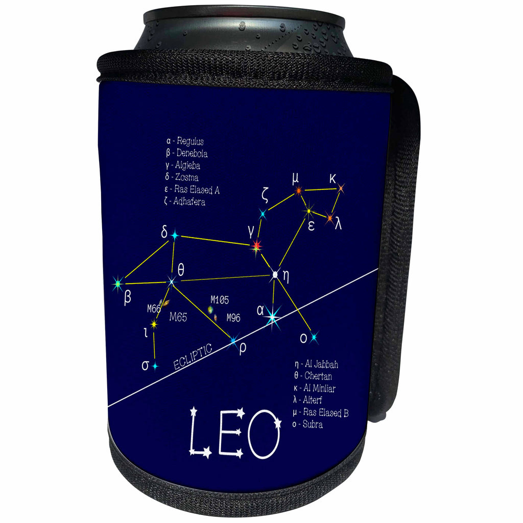 3dRose Alexis Design - Constellations of stars - Leo Lion Zodiac asterism. Star colors, names. Elegant astronomy - Can Cooler Bottle Wrap (cc_286117)