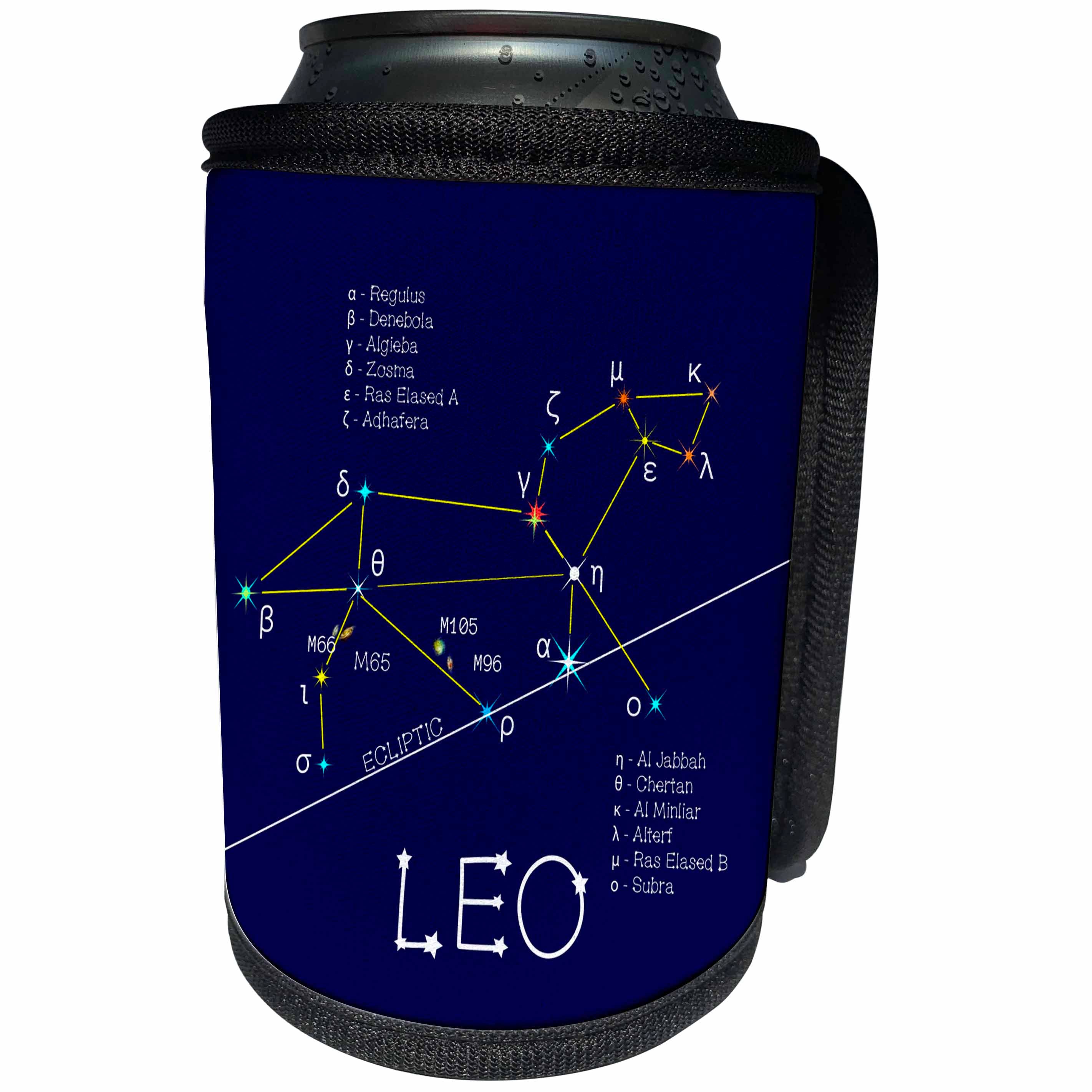3dRose Alexis Design - Constellations of stars - Leo Lion Zodiac asterism. Star colors, names. Elegant astronomy - Can Cooler Bottle Wrap (cc_286117)