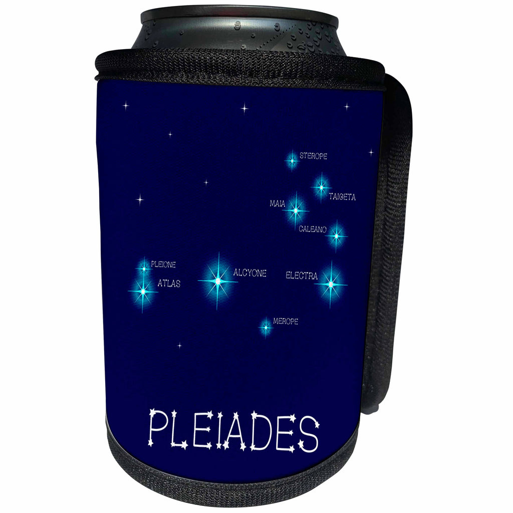 3dRose Alexis Design - Constellations of stars - Pleiades star cluster. Star colors, names. Elegant astronomy - Can Cooler Bottle Wrap (cc_286118)