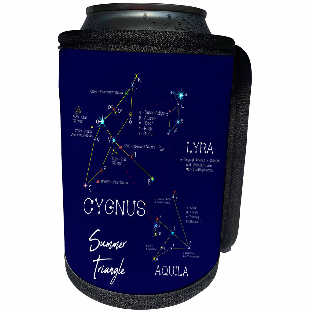 3dRose Alexis Design - Constellations of stars - Cygnus, Lyra, Aquila constellations, summer triangle - Can Cooler Bottle Wrap (cc_286119)