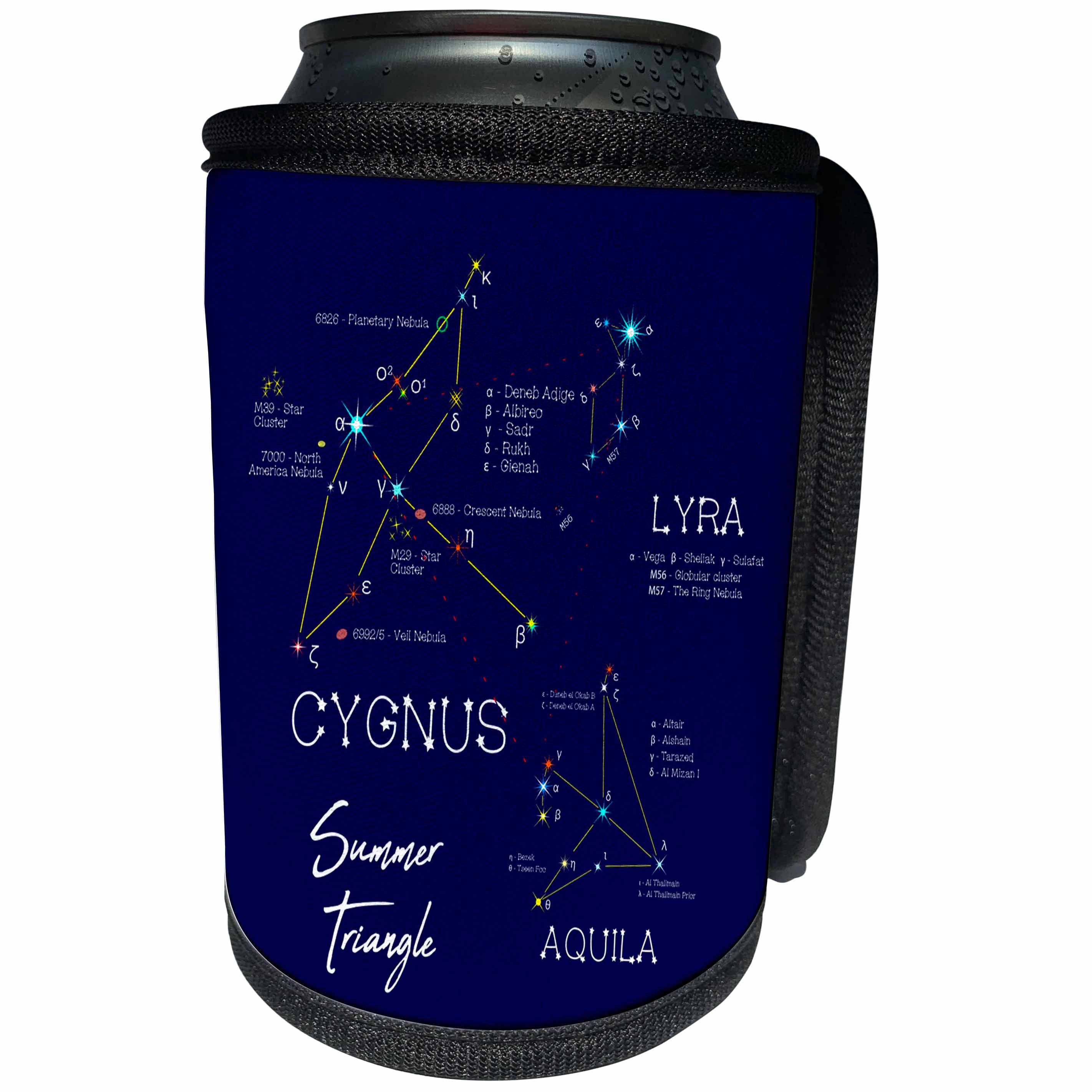 3dRose Alexis Design - Constellations of stars - Cygnus, Lyra, Aquila constellations, summer triangle - Can Cooler Bottle Wrap (cc_286119)
