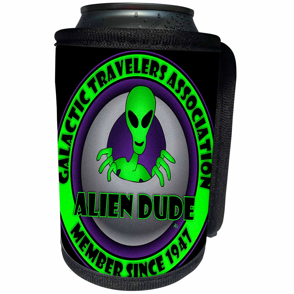 3dRose Mark Grace GRACEVISIONS Aliens And UFOs - ALIENS AND UFOS alien dude 2 on black - Can Cooler Bottle Wrap (cc_28613)