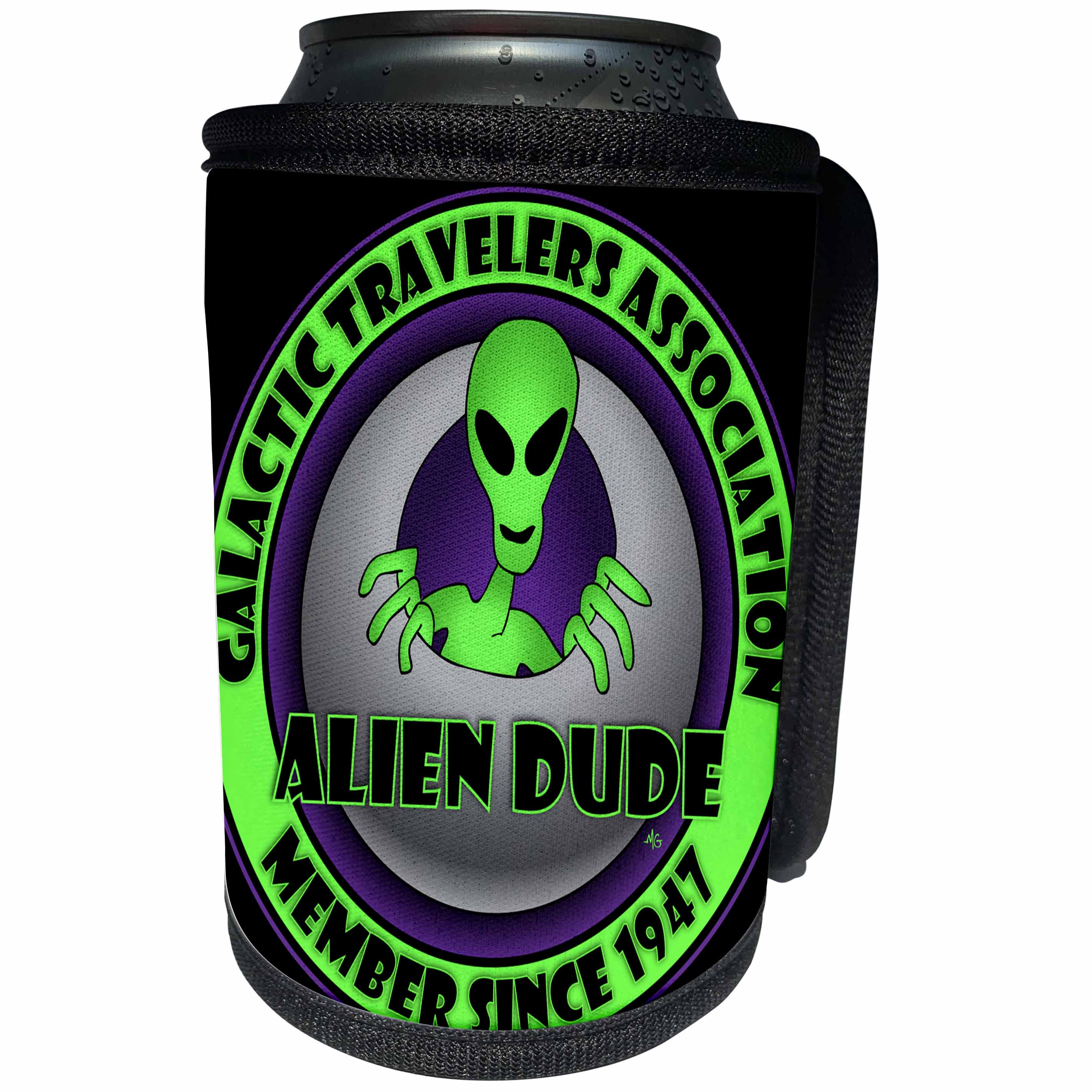 3dRose Mark Grace GRACEVISIONS Aliens And UFOs - ALIENS AND UFOS alien dude 2 on black - Can Cooler Bottle Wrap (cc_28613)