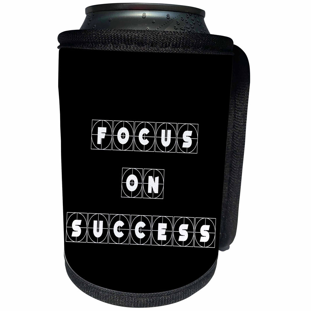 3dRose Alexis Design - Focus - Decorative cross hairs text Focus On Success on black - Can Cooler Bottle Wrap (cc_286132)