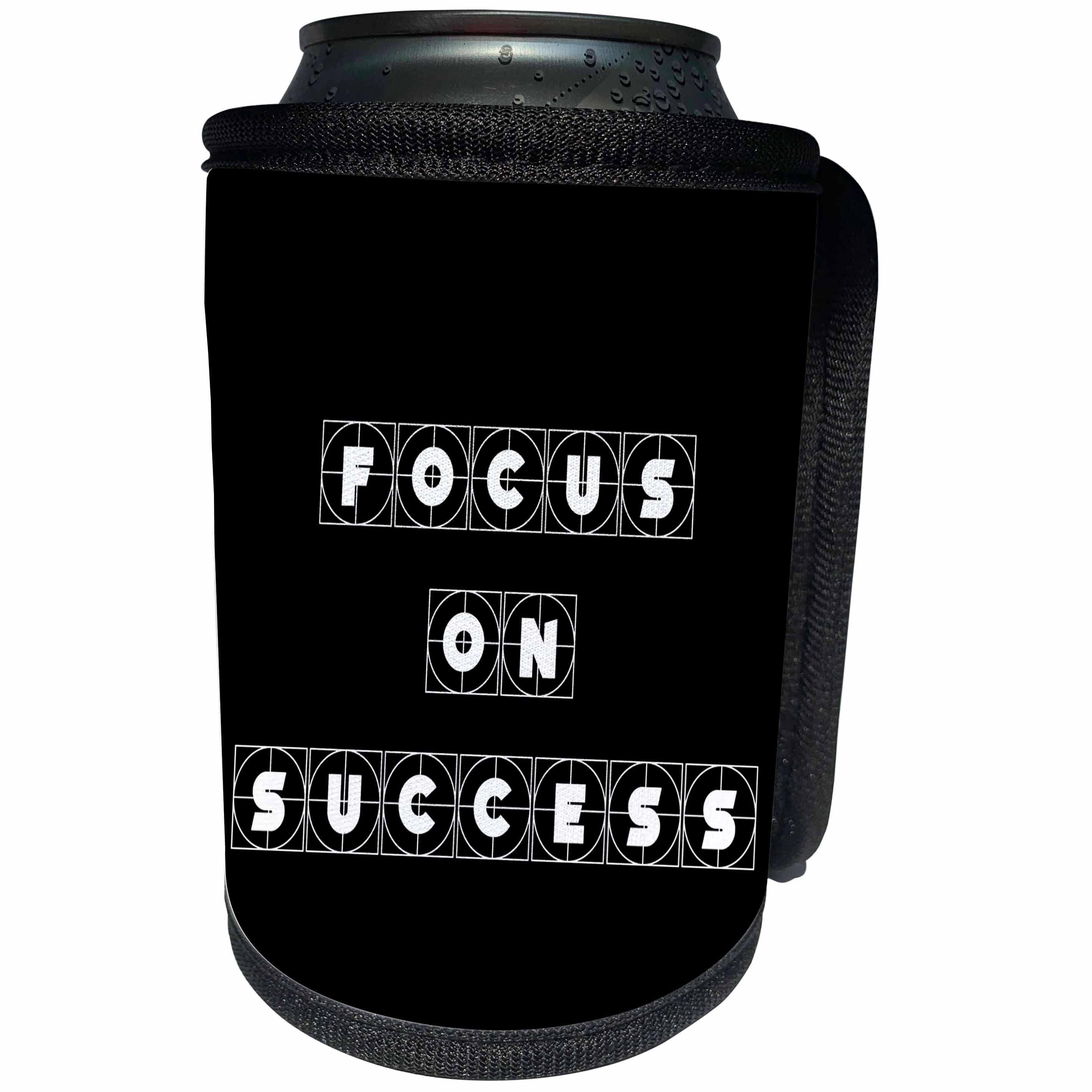 3dRose Alexis Design - Focus - Decorative cross hairs text Focus On Success on black - Can Cooler Bottle Wrap (cc_286132)