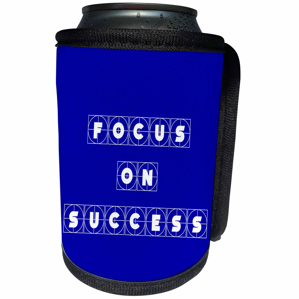 3dRose Alexis Design - Focus - Decorative cross hairs text Focus On Success on blue - Can Cooler Bottle Wrap (cc_286133)