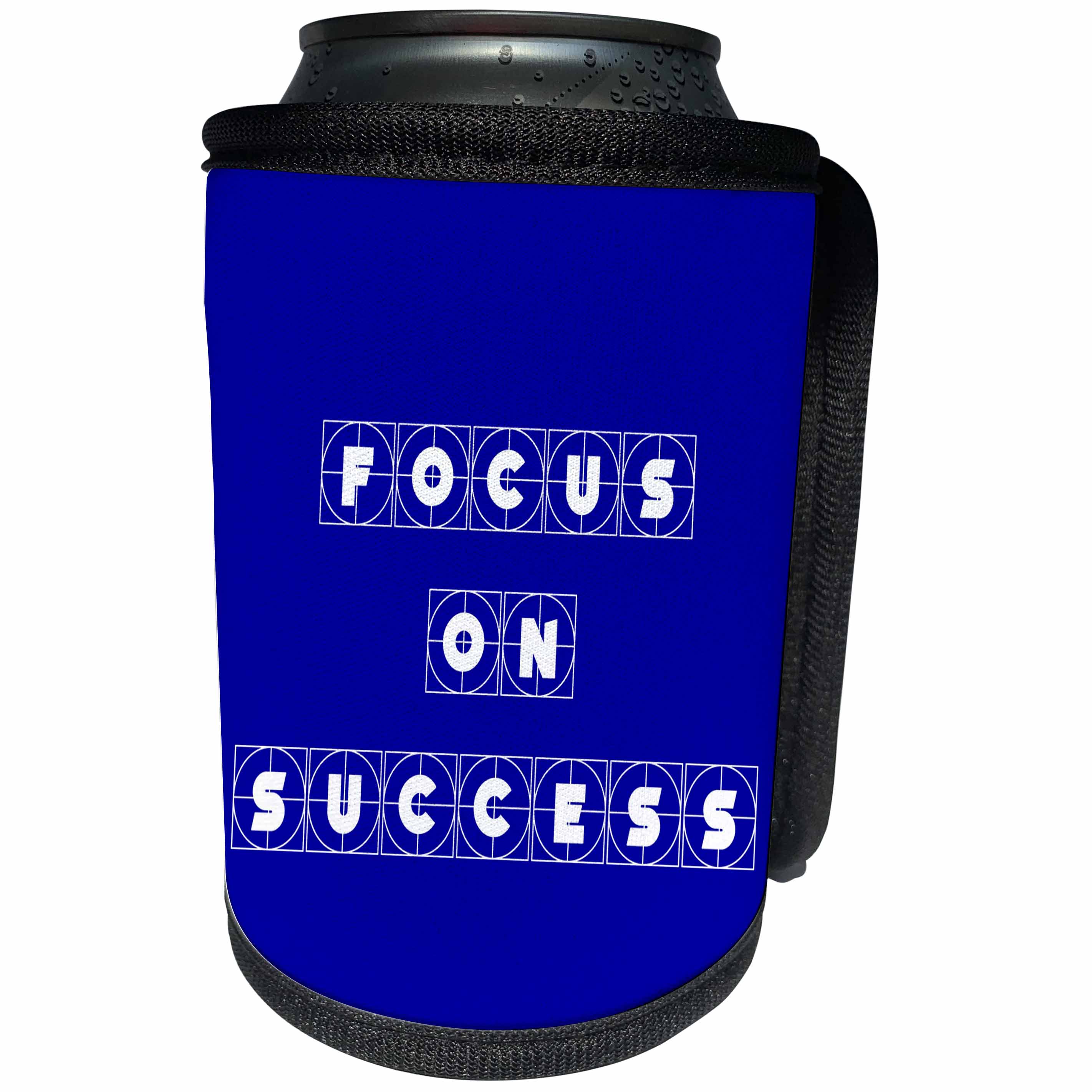 3dRose Alexis Design - Focus - Decorative cross hairs text Focus On Success on blue - Can Cooler Bottle Wrap (cc_286133)