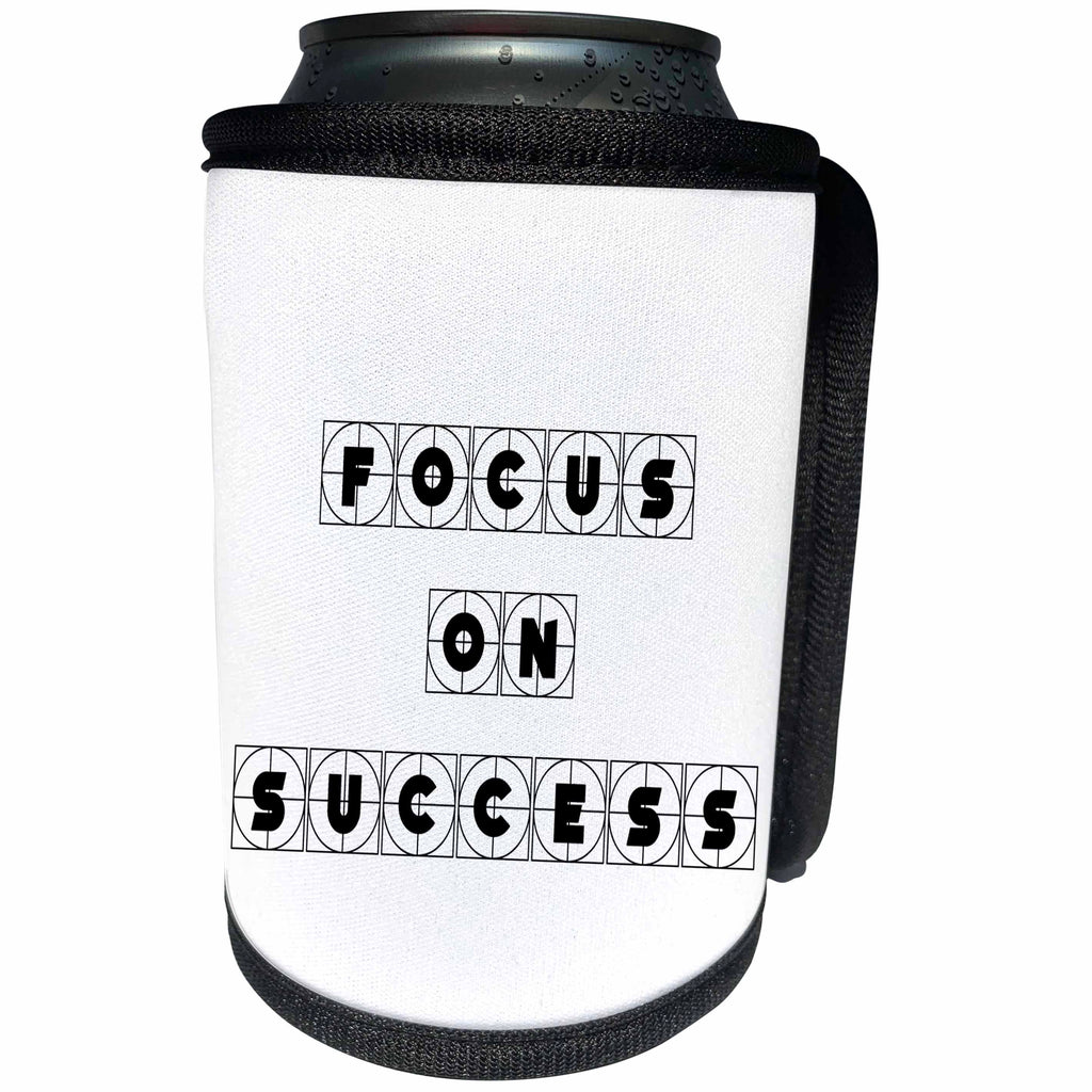 3dRose Alexis Design - Focus - Decorative cross hairs text Focus On Success on white - Can Cooler Bottle Wrap (cc_286134)