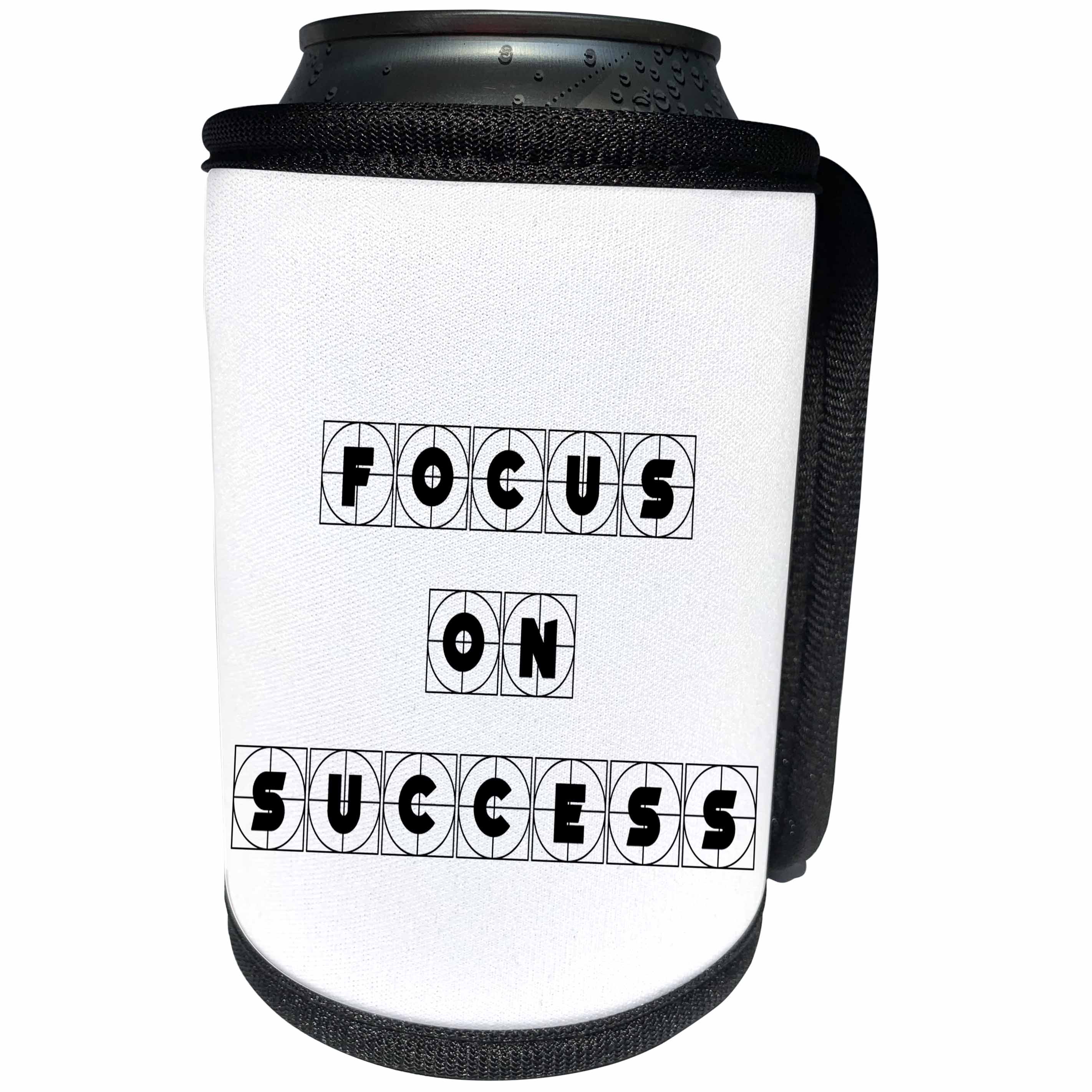 3dRose Alexis Design - Focus - Decorative cross hairs text Focus On Success on white - Can Cooler Bottle Wrap (cc_286134)