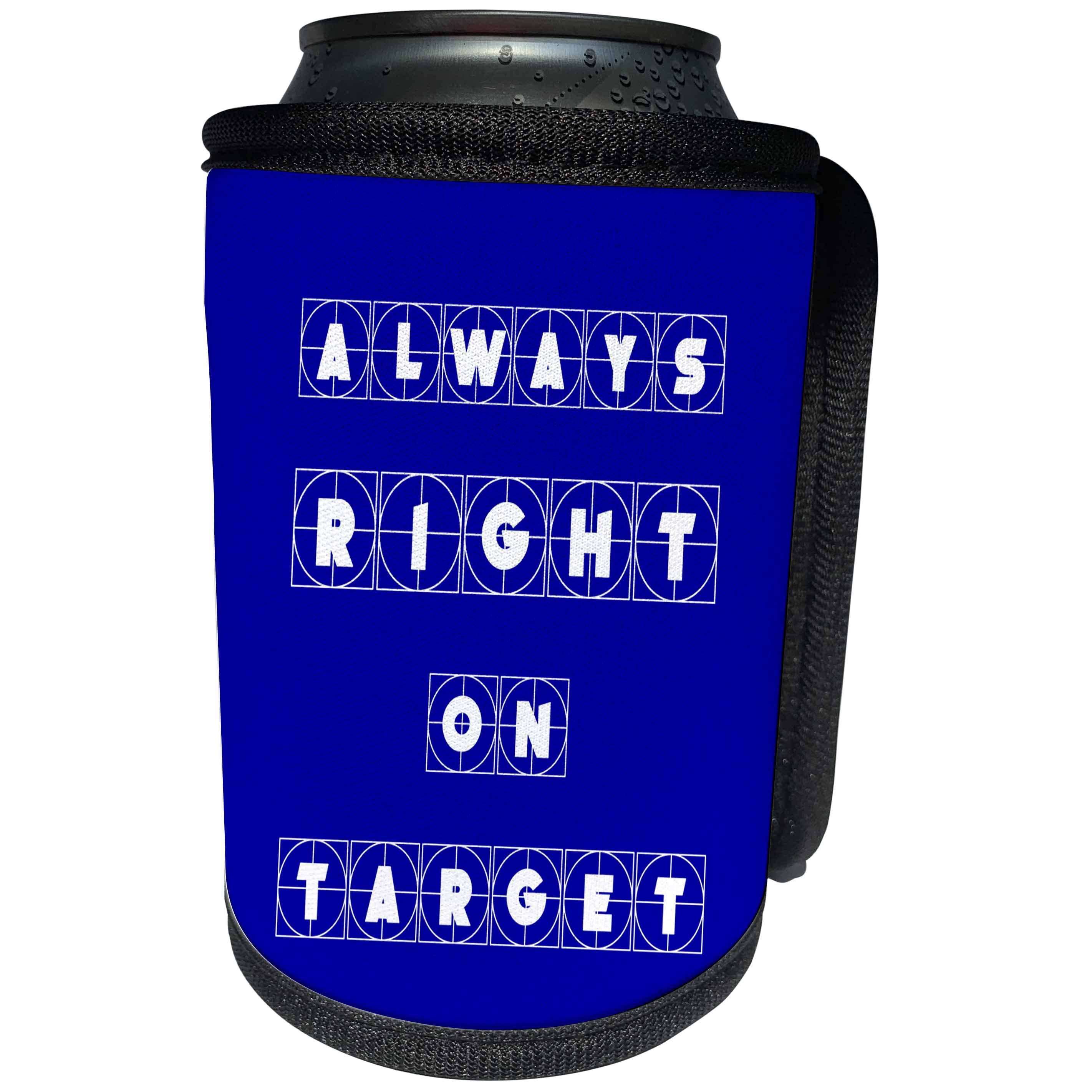 3dRose Alexis Design - Focus - Always right on target cross hairs text on blue background - Can Cooler Bottle Wrap (cc_286136)